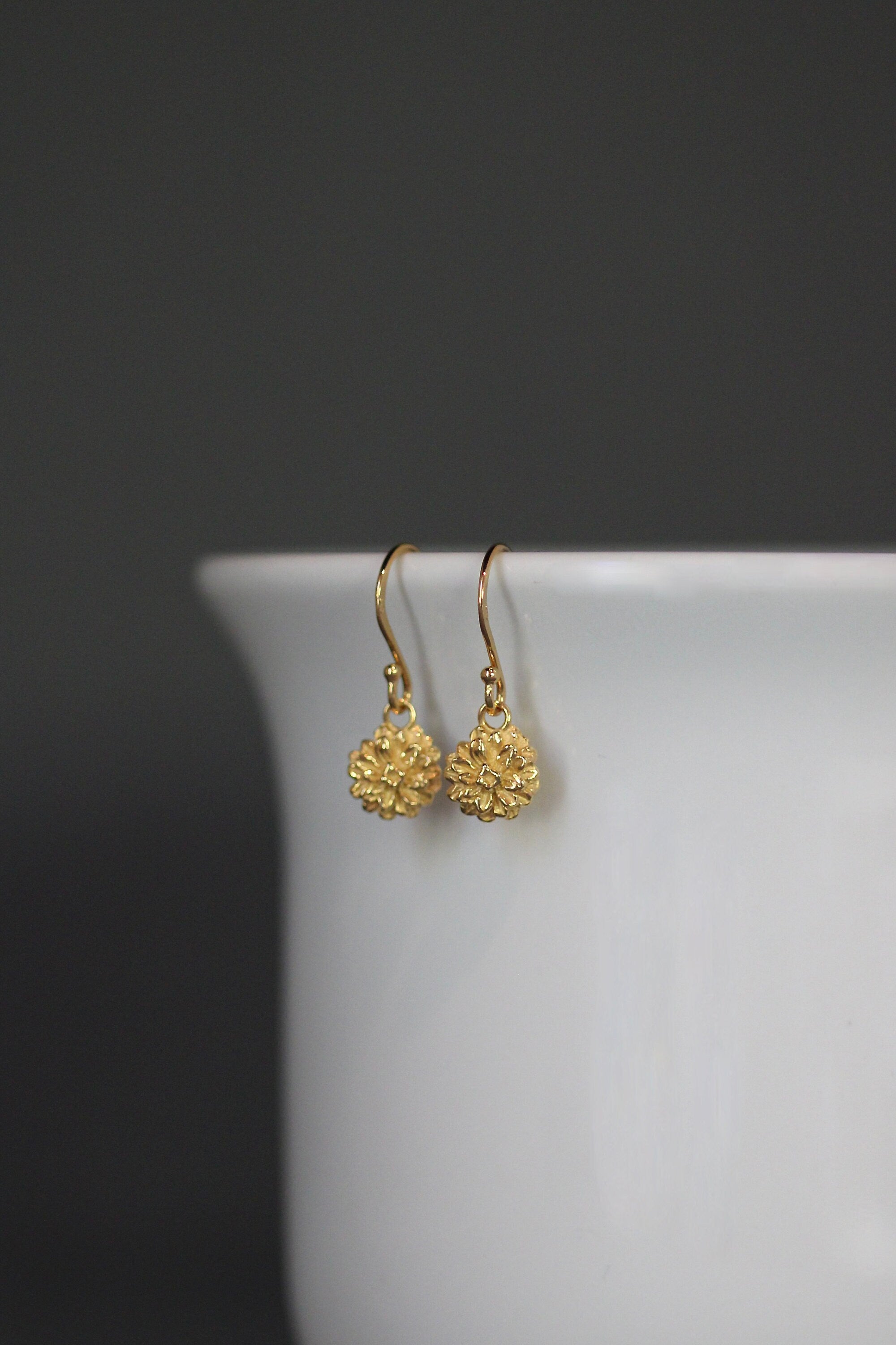 Gold Vermeil Three-Dimensional Flower Dangle Earrings
