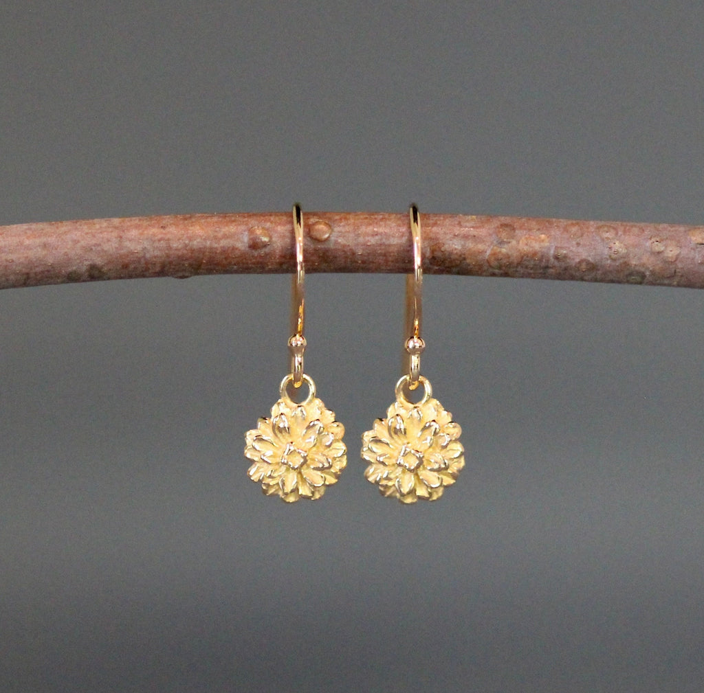 Gold Vermeil Three-Dimensional Flower Dangle Earrings