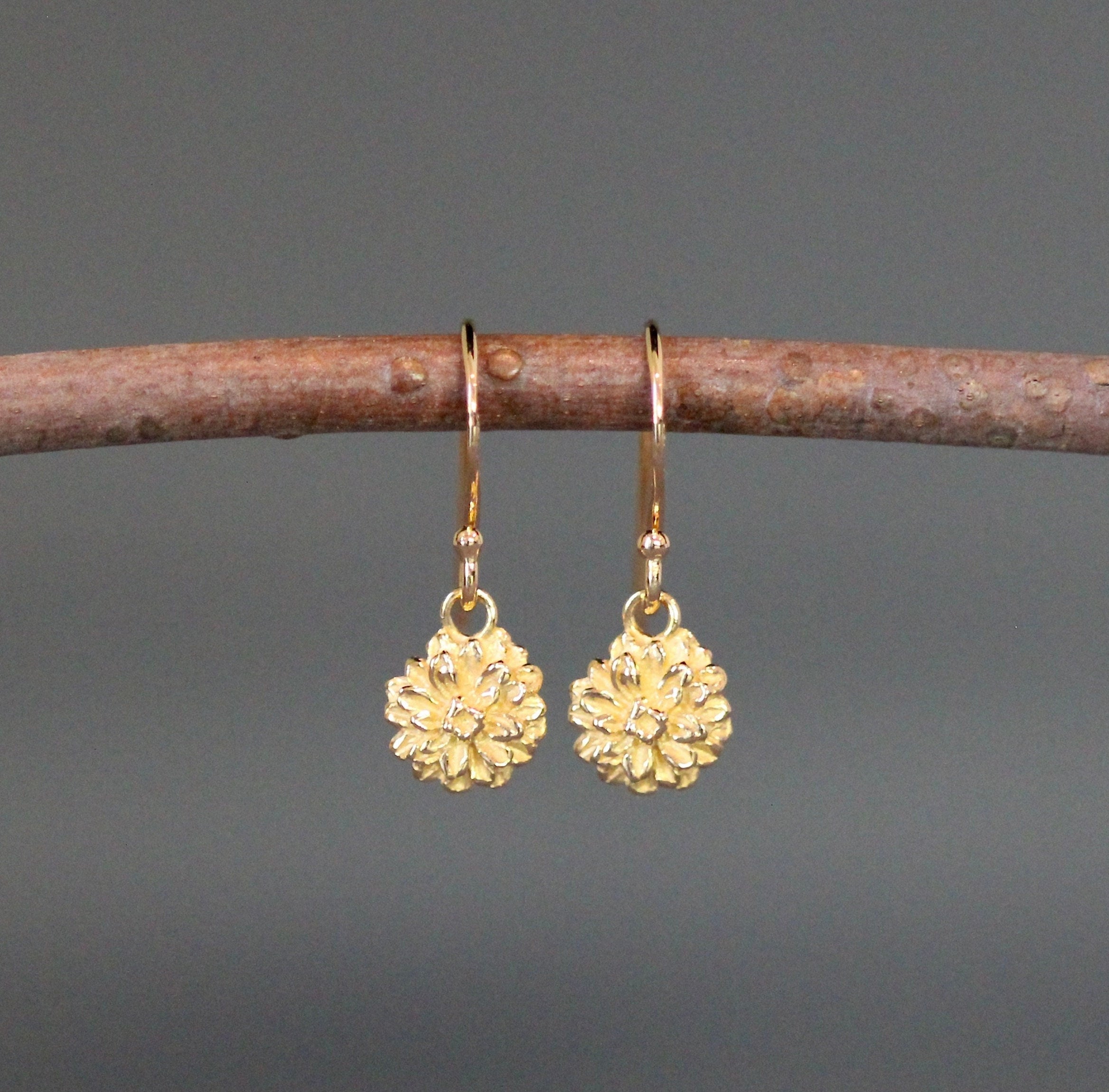 Gold Vermeil Three-Dimensional Flower Dangle Earrings
