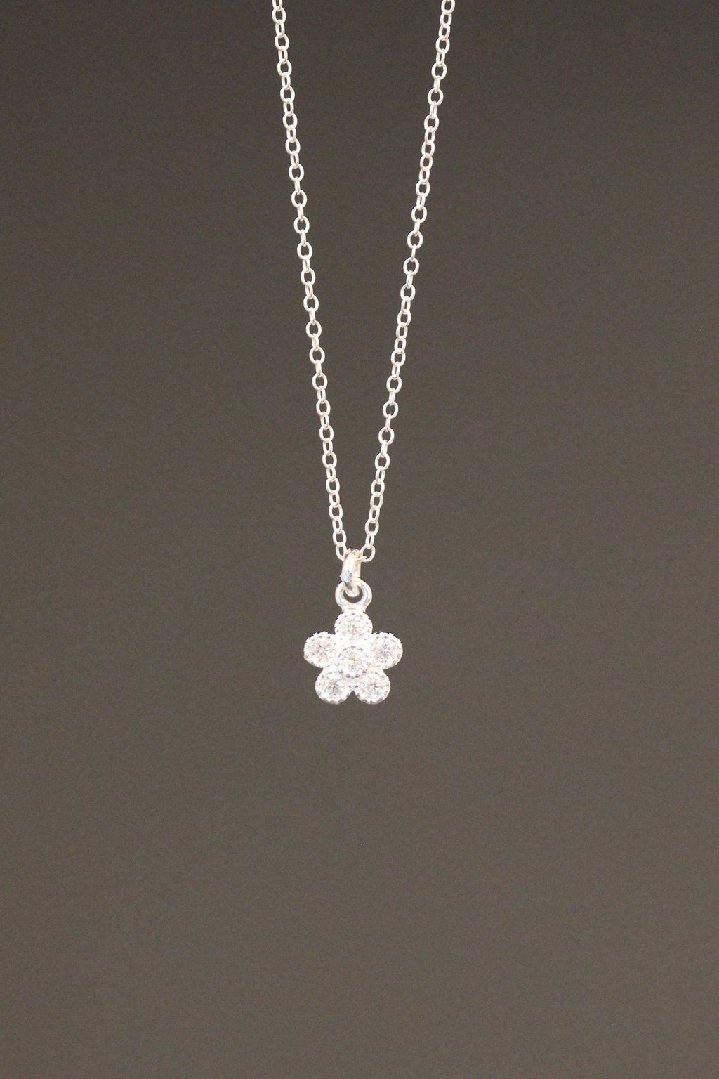 Cubic Zirconia Sterling Silver Flower Pendant Necklace