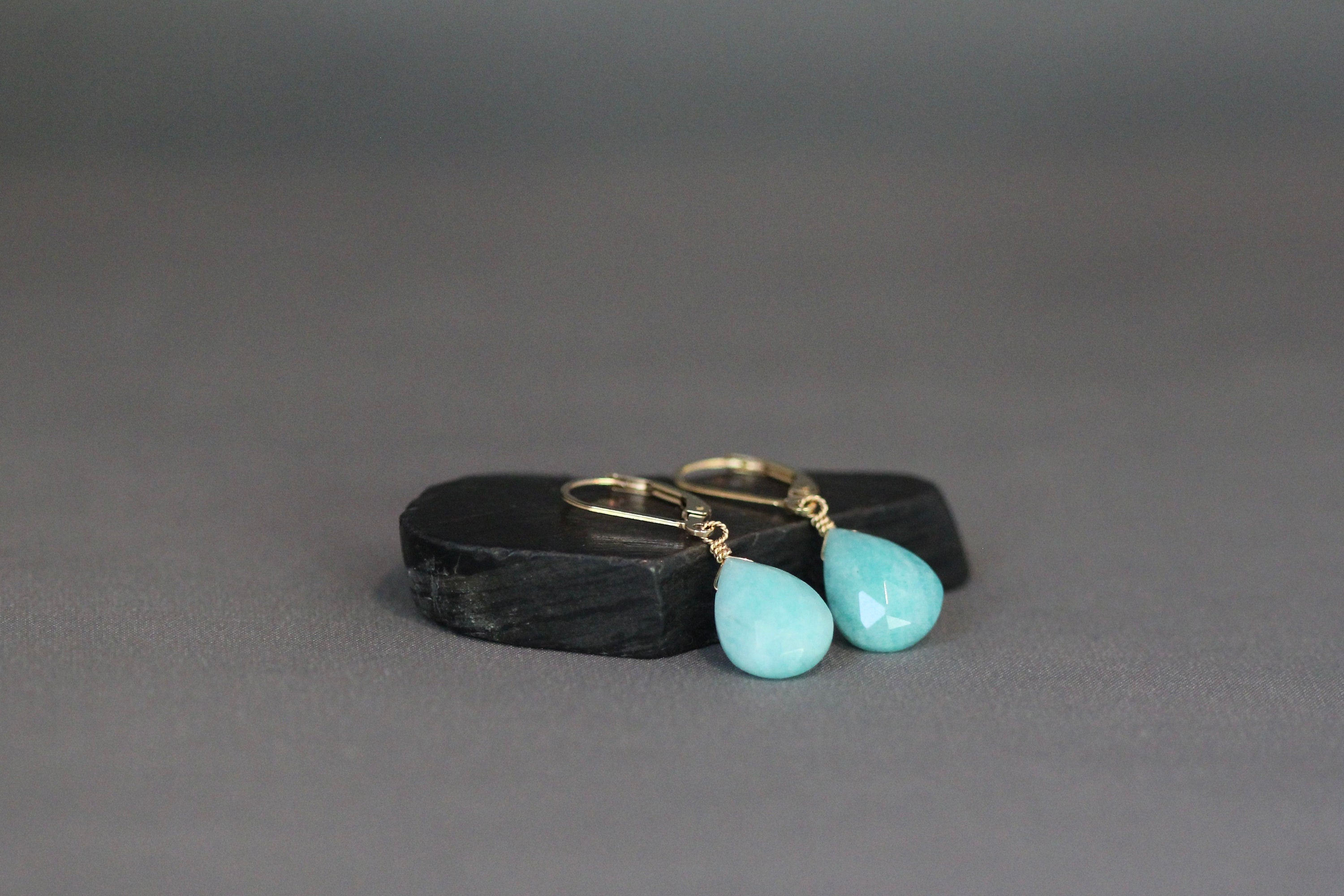 Turquoise Amazonite Teardrop Earrings with Gold Filled Leverback Earwires