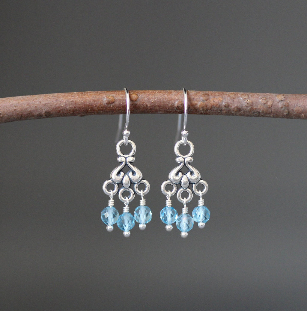 Blue Topaz Dangle Earrings on Bali Silver Chandelier Links