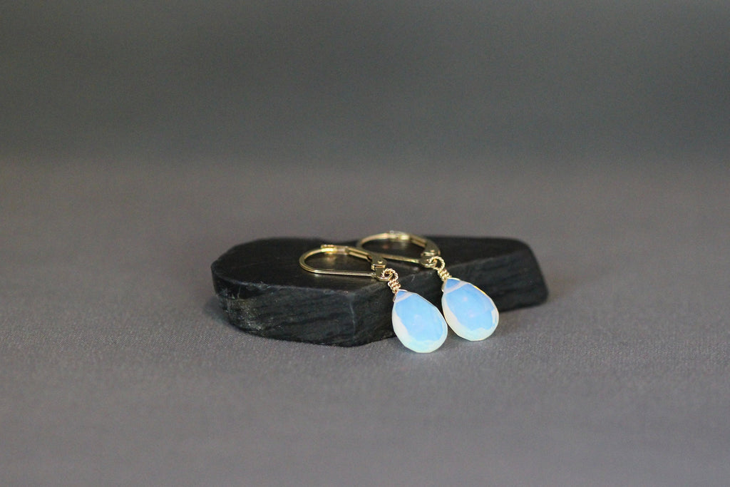 Opalite Quartz Teardrop Earrings with Gold Filled Leverback Earwires