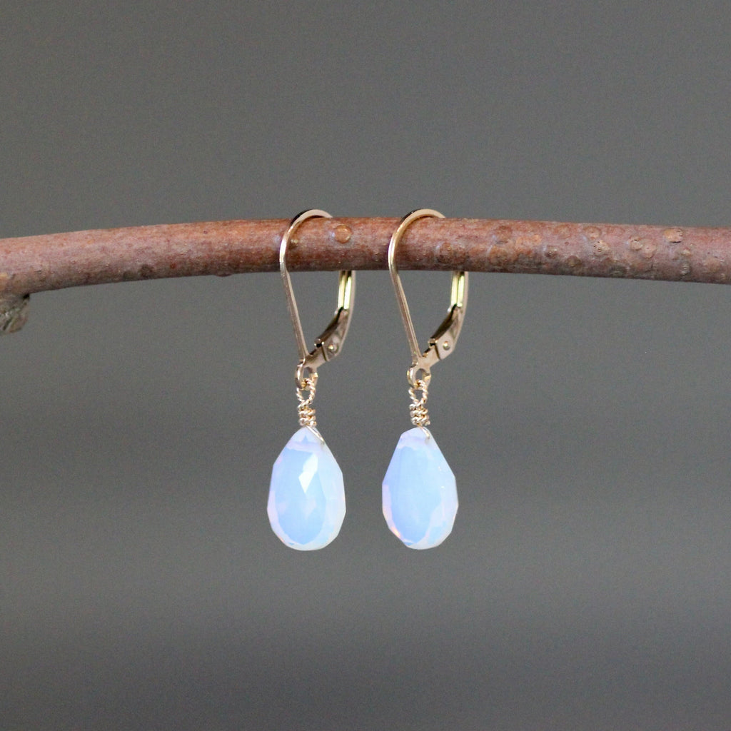 Opalite Quartz Teardrop Earrings with Gold Filled Leverback Earwires