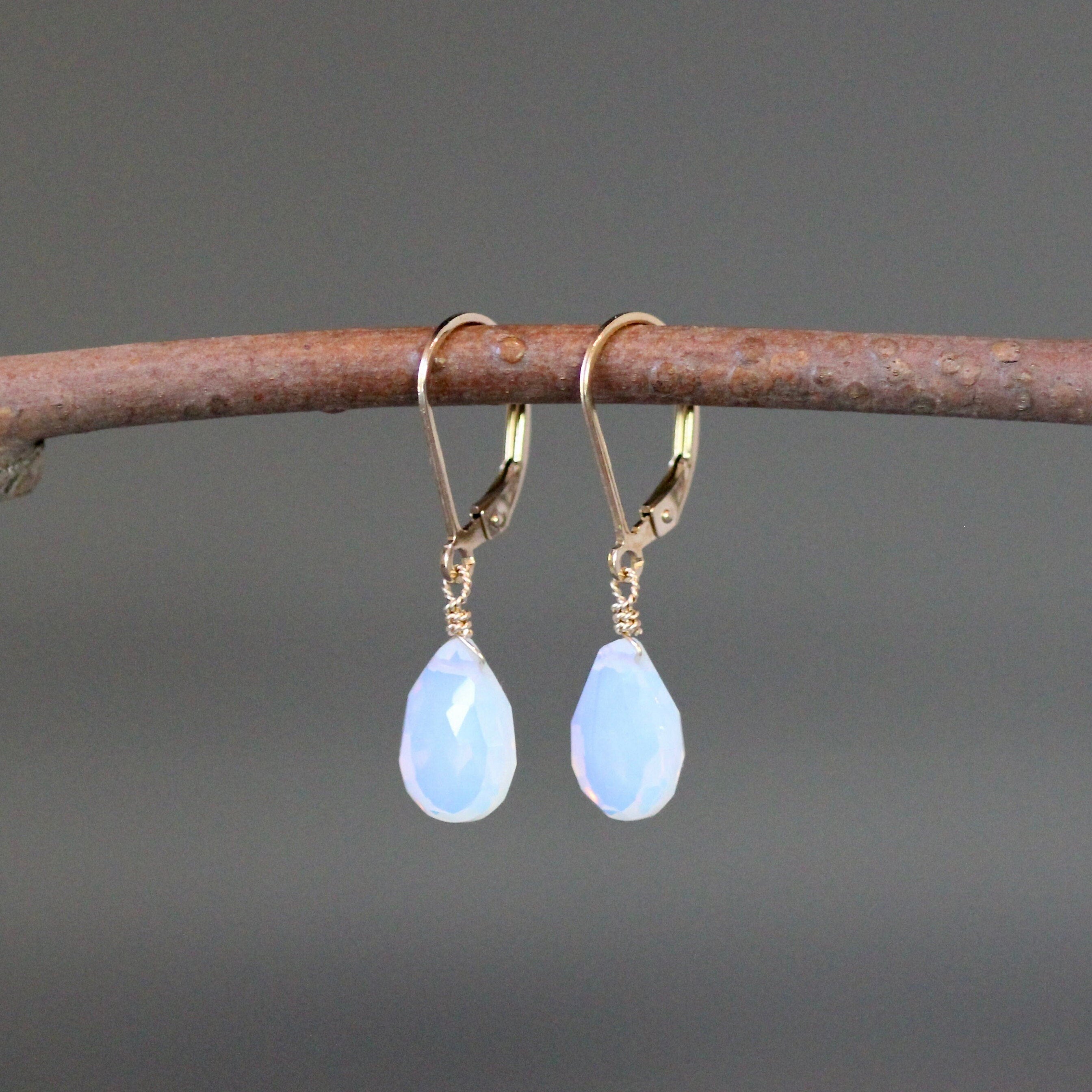 Opalite Quartz Teardrop Earrings with Gold Filled Leverback Earwires