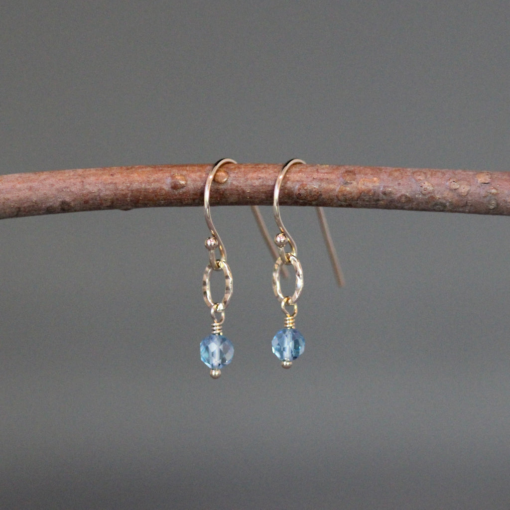 Blue Topaz and Gold Filled Hammered Oval Link Necklace