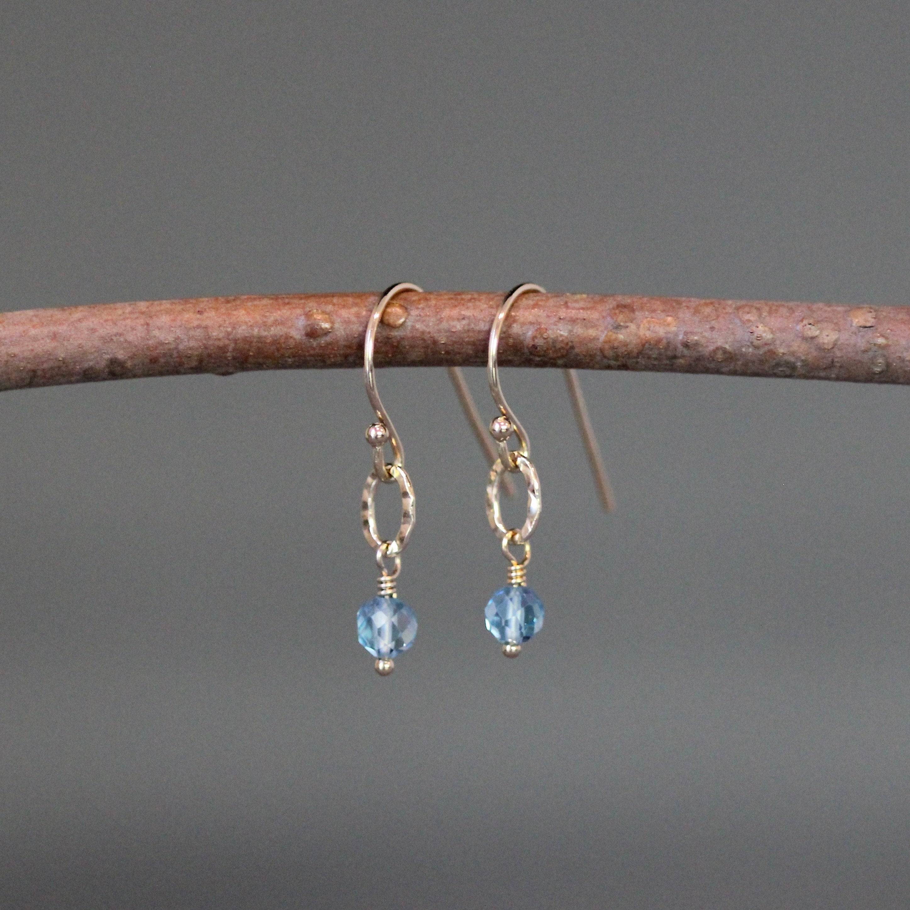 Blue Topaz and Gold Filled Hammered Oval Link Necklace