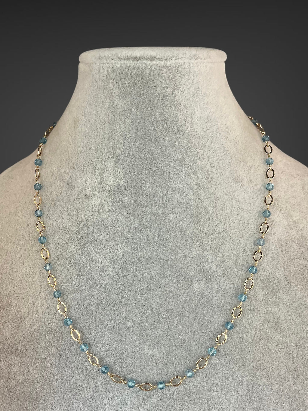 Blue Topaz and Gold Filled Hammered Oval Link Necklace