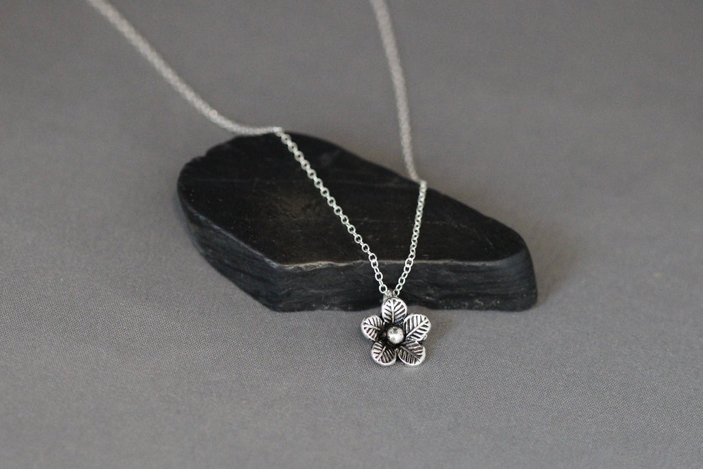Bali Sterling Silver 3D Flower Charm Necklace