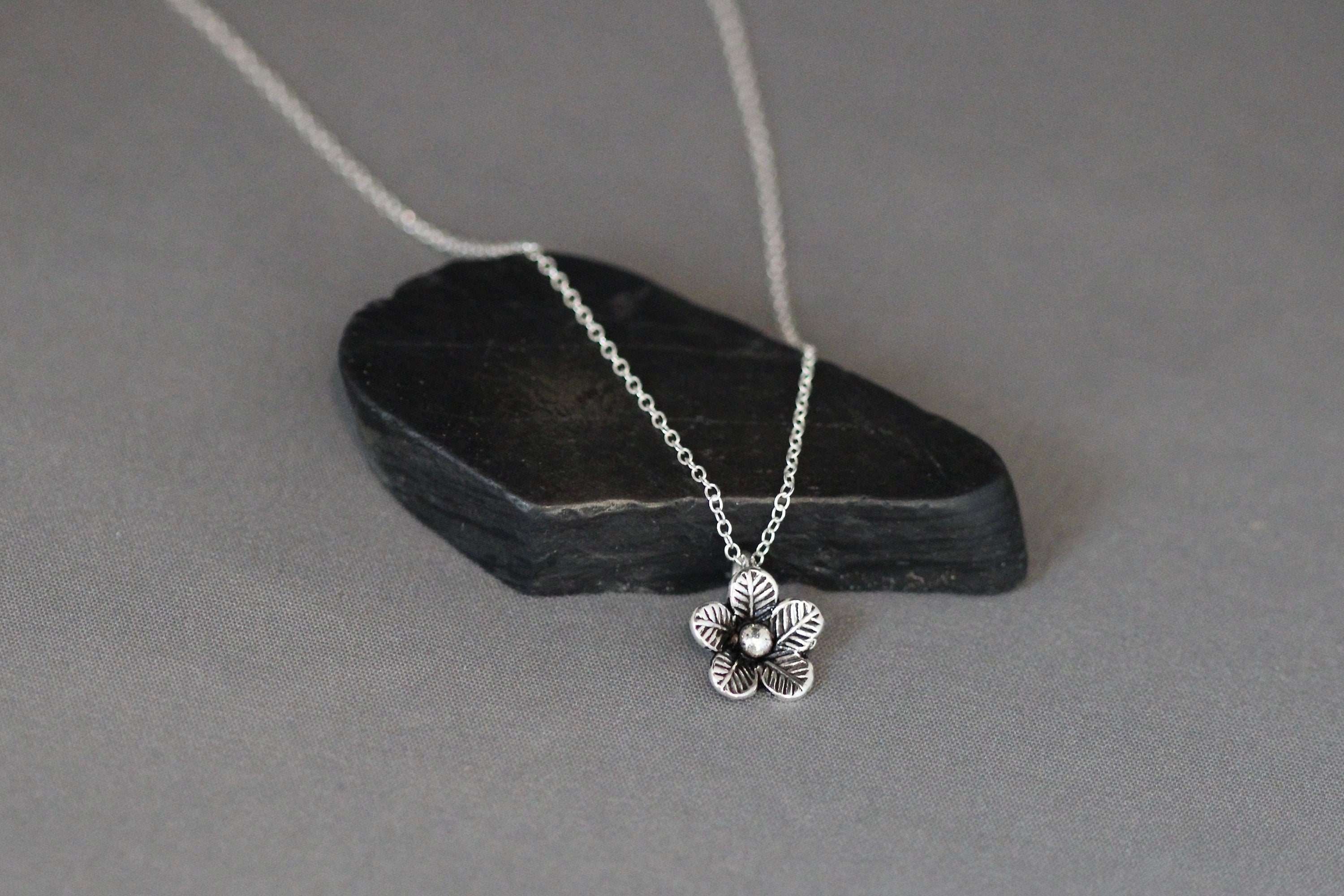 Bali Sterling Silver 3D Flower Charm Necklace