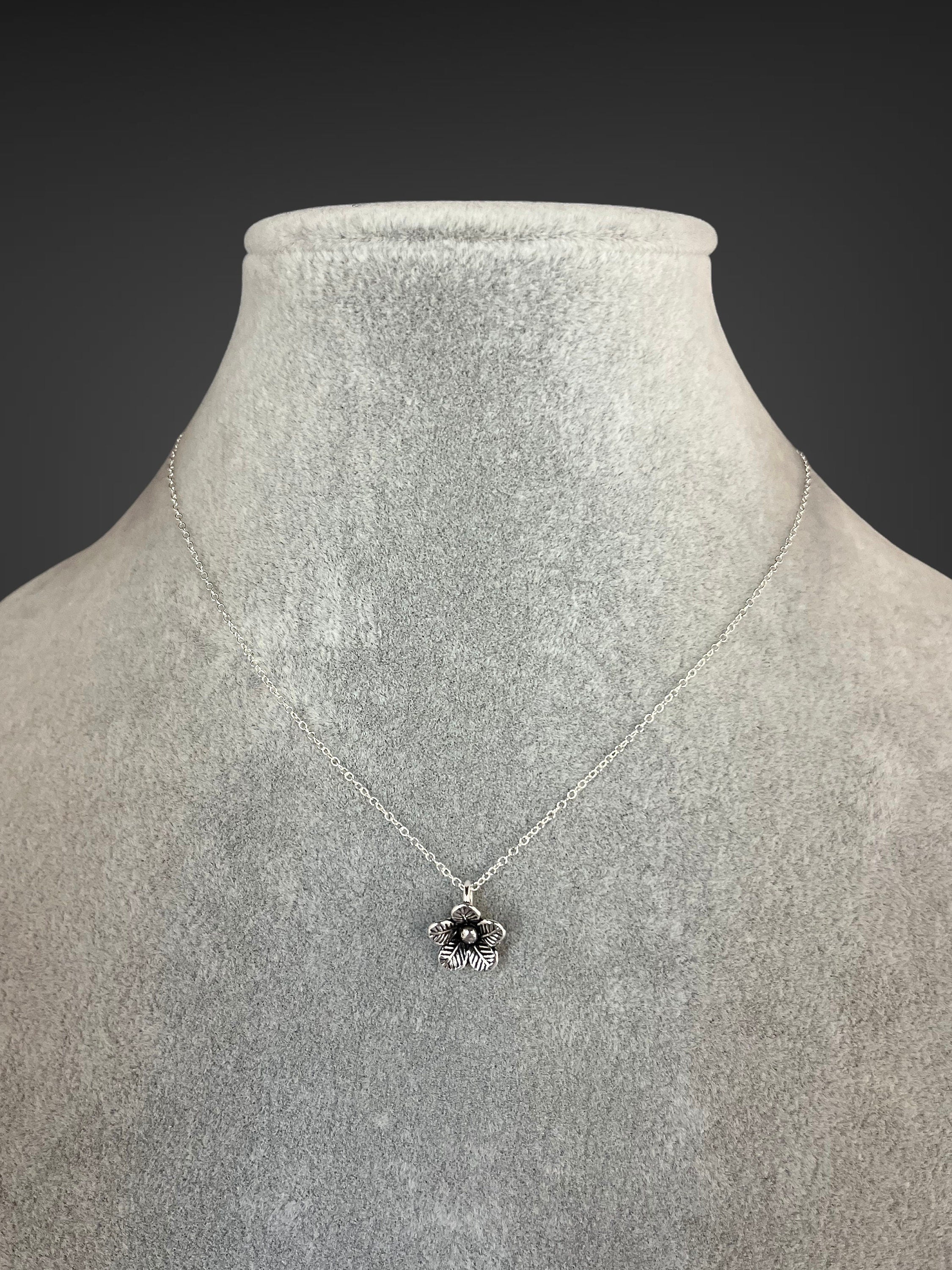 Bali Sterling Silver 3D Flower Charm Necklace