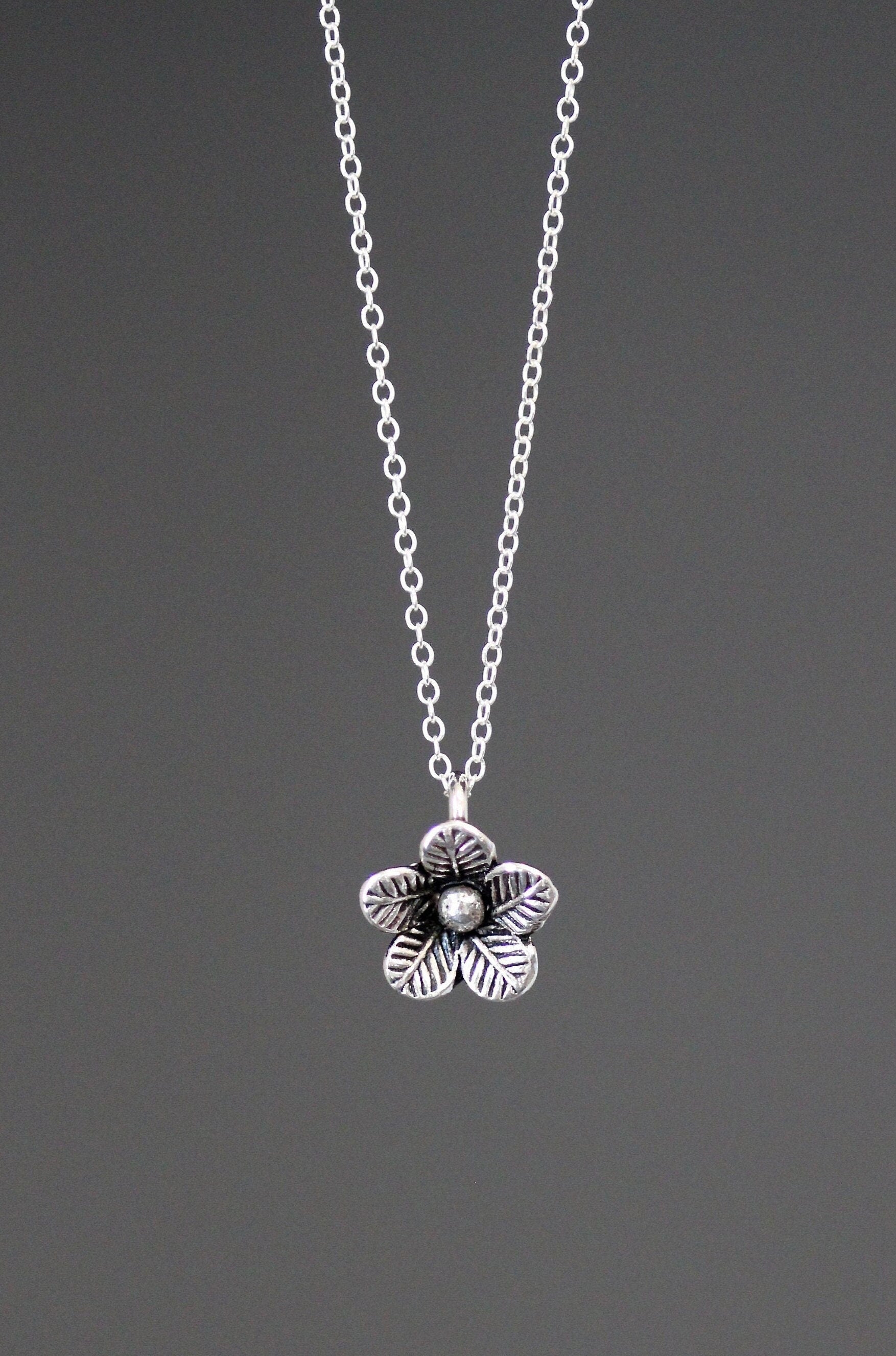 Bali Sterling Silver 3D Flower Charm Necklace