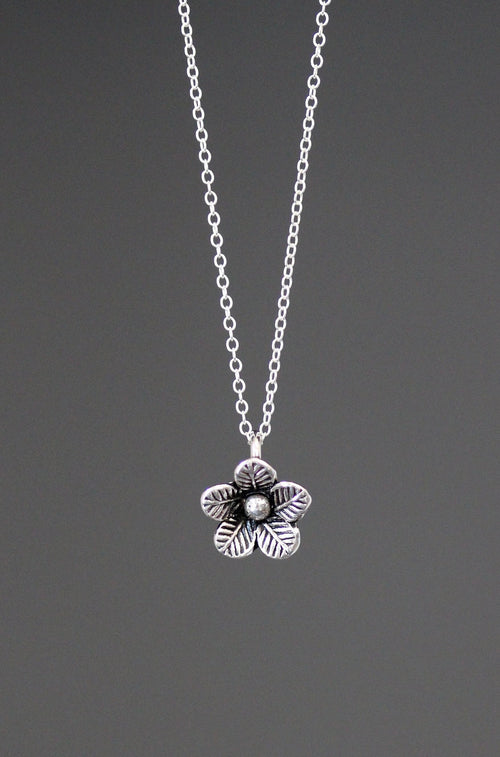 Sterling silver 3D flower charm necklace with round link chain
