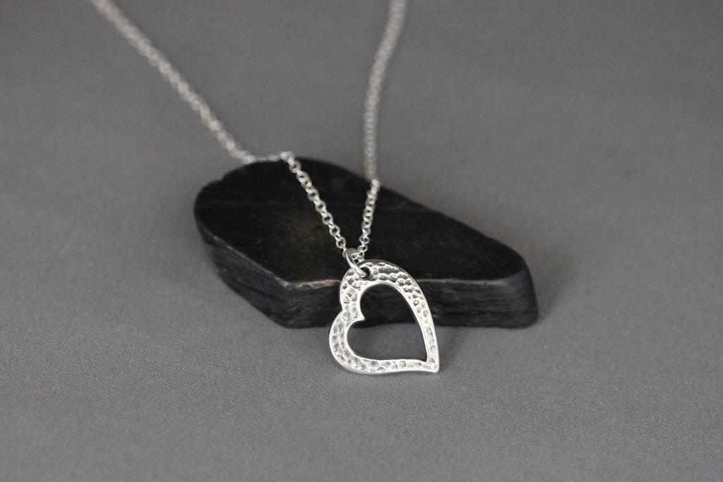 Bali Sterling Silver Hammered Open Heart Charm Necklace