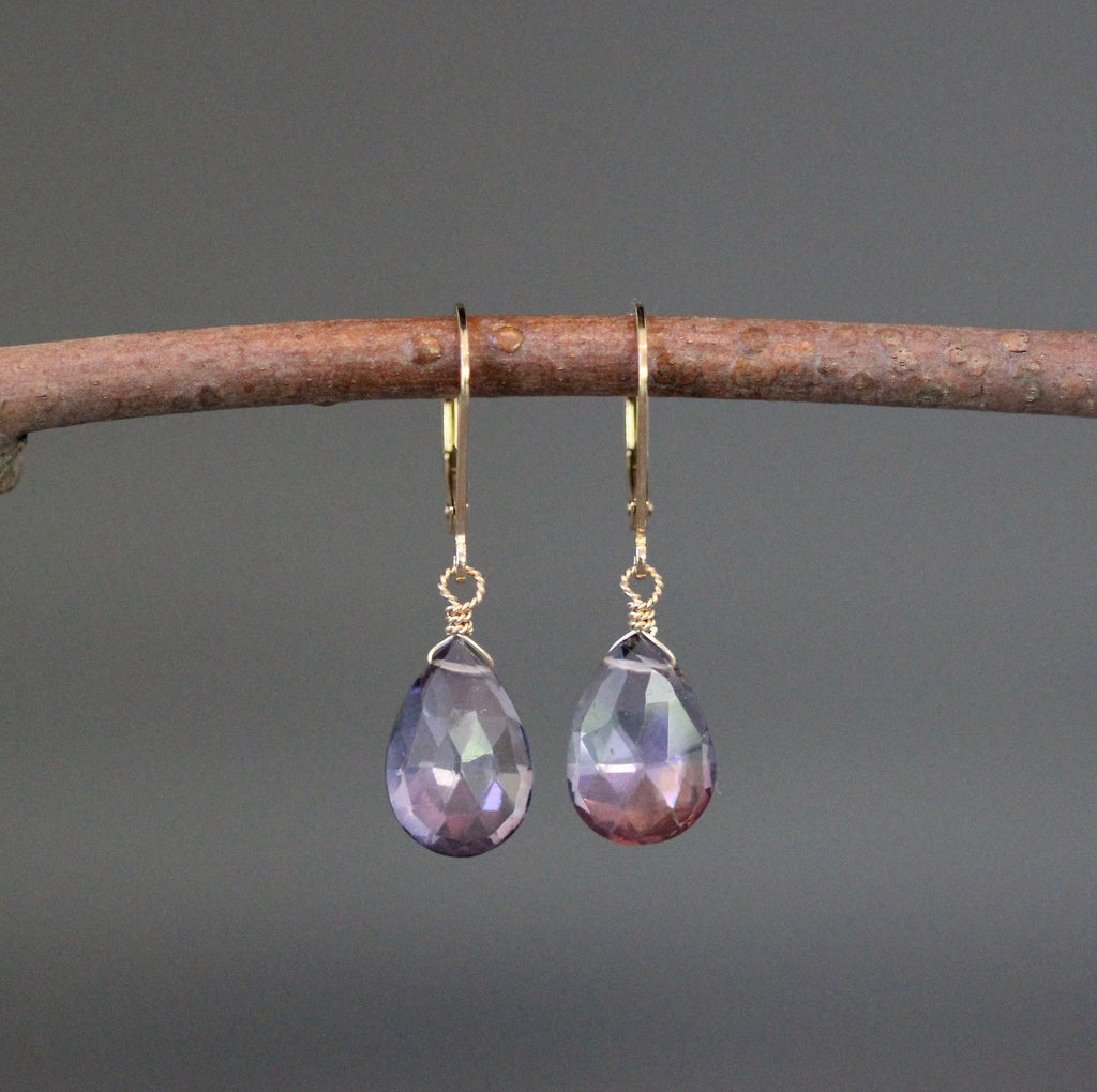 Rainbow Mystic Quartz Teardrop Earrings with Gold Filled Leverback Earwires