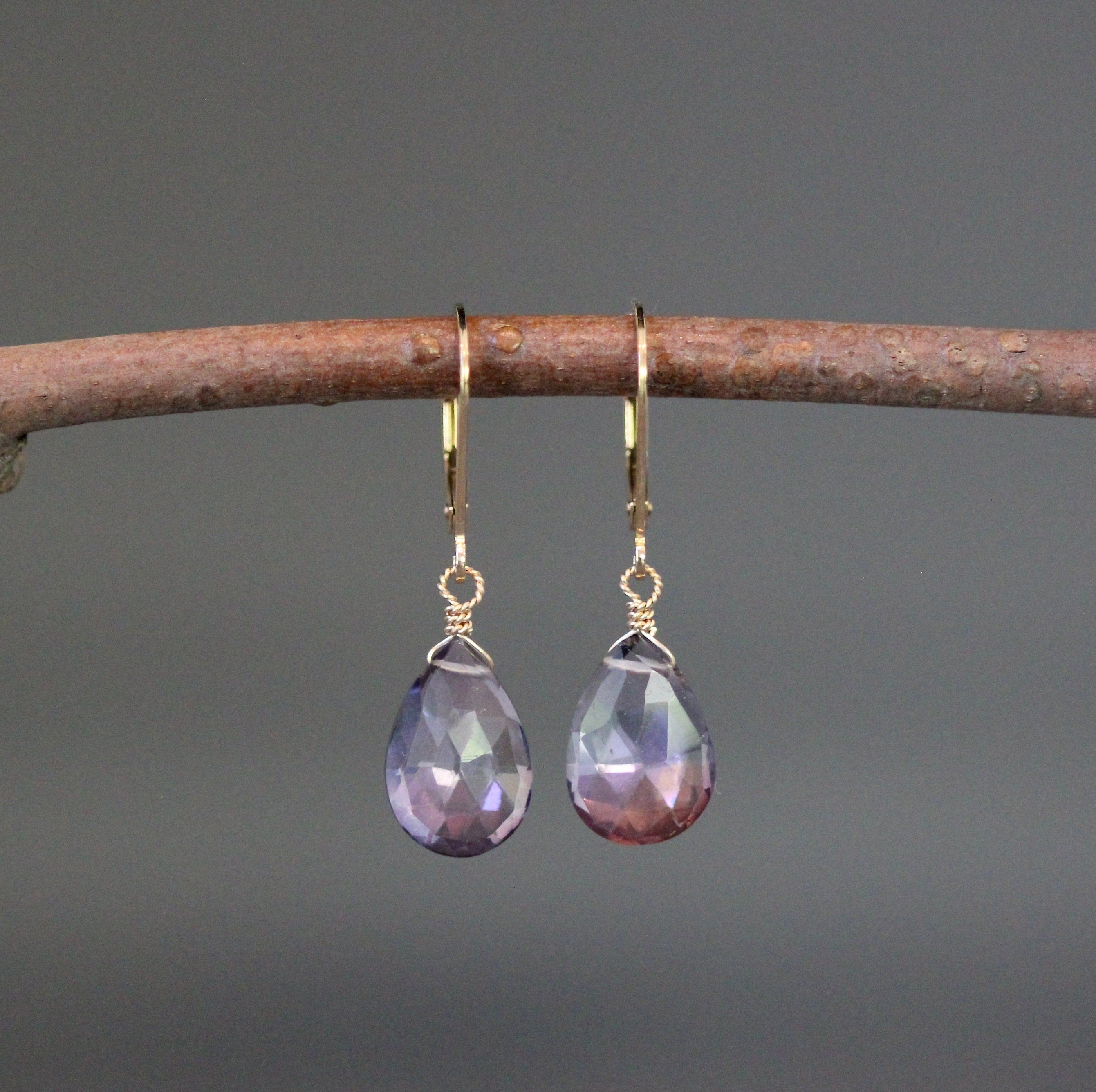 Rainbow Mystic Quartz Teardrop Earrings with Gold Filled Leverback Earwires