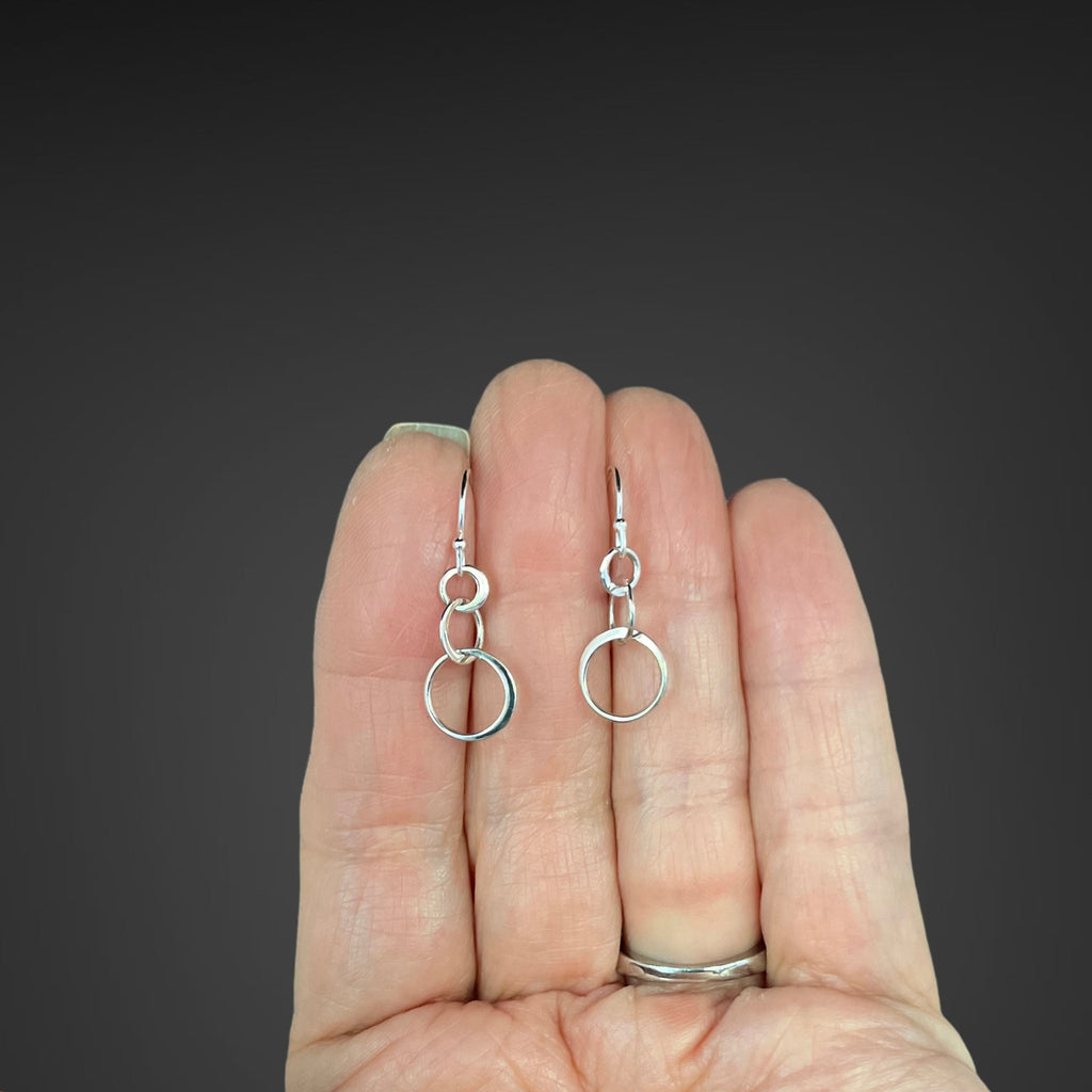Sterling Silver Triple Graduated Circle Dangle Earrings