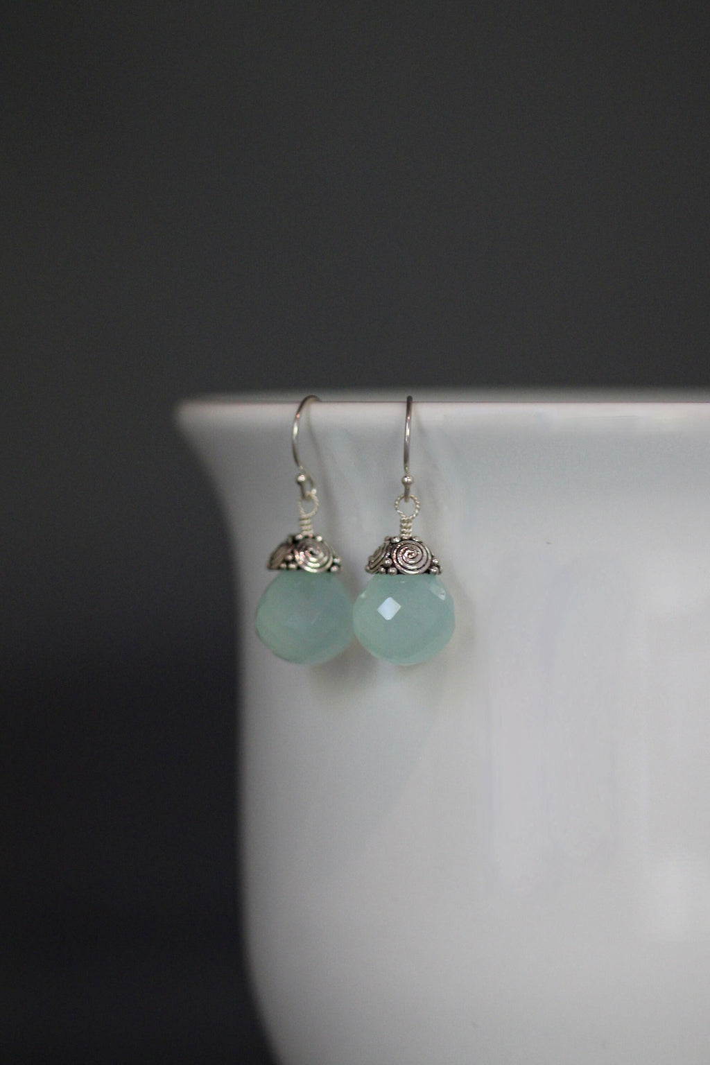 Aqua Chalcedony Dangle Earrings