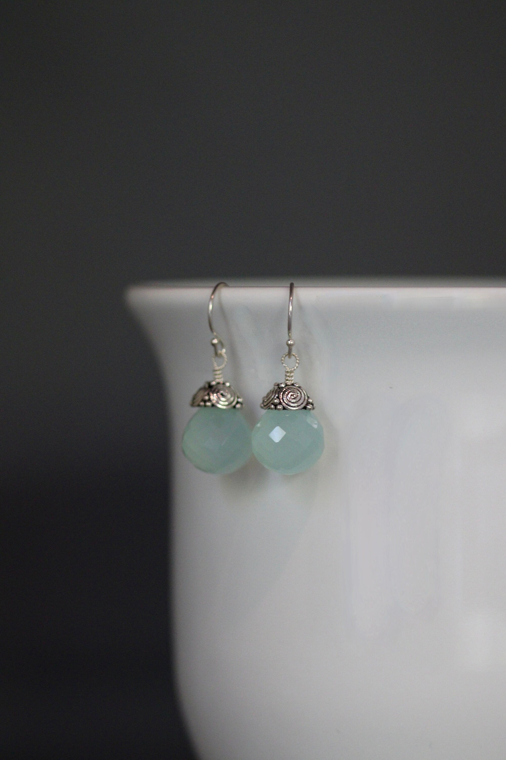 Aqua Chalcedony Dangle Earrings