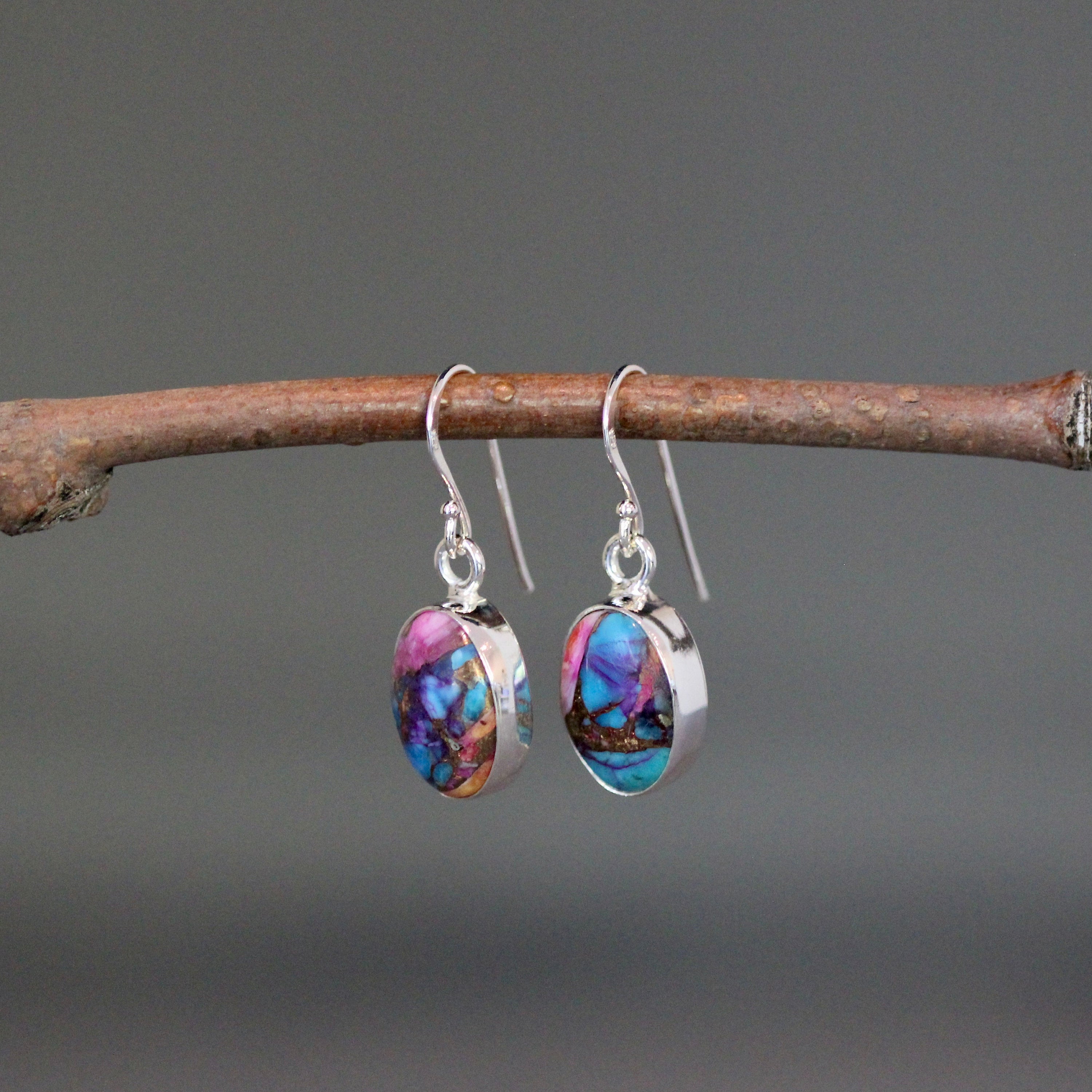 Mojave Copper Turquoise Oval Cabochon Earrings in Sterling Silver Bezels