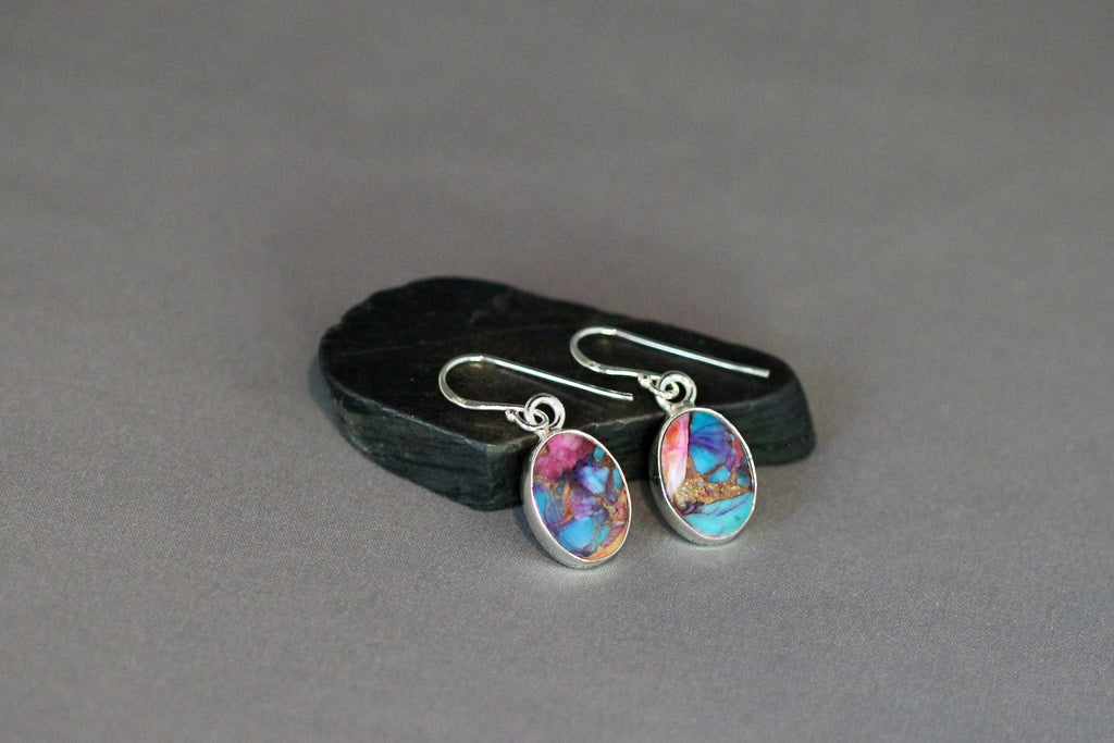 Mojave Copper Turquoise Oval Cabochon Earrings in Sterling Silver Bezels