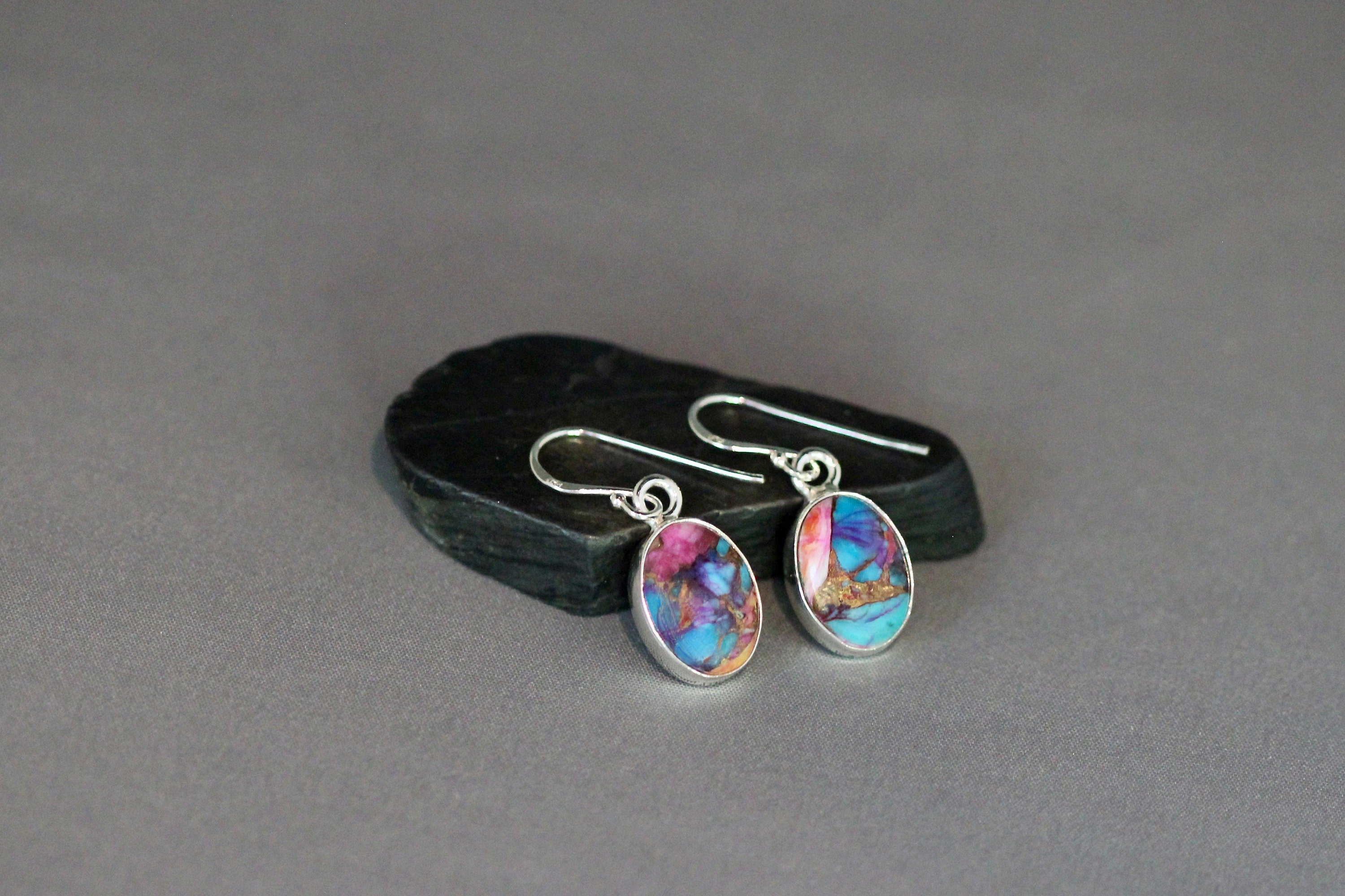 Mojave Copper Turquoise Oval Cabochon Earrings in Sterling Silver Bezels