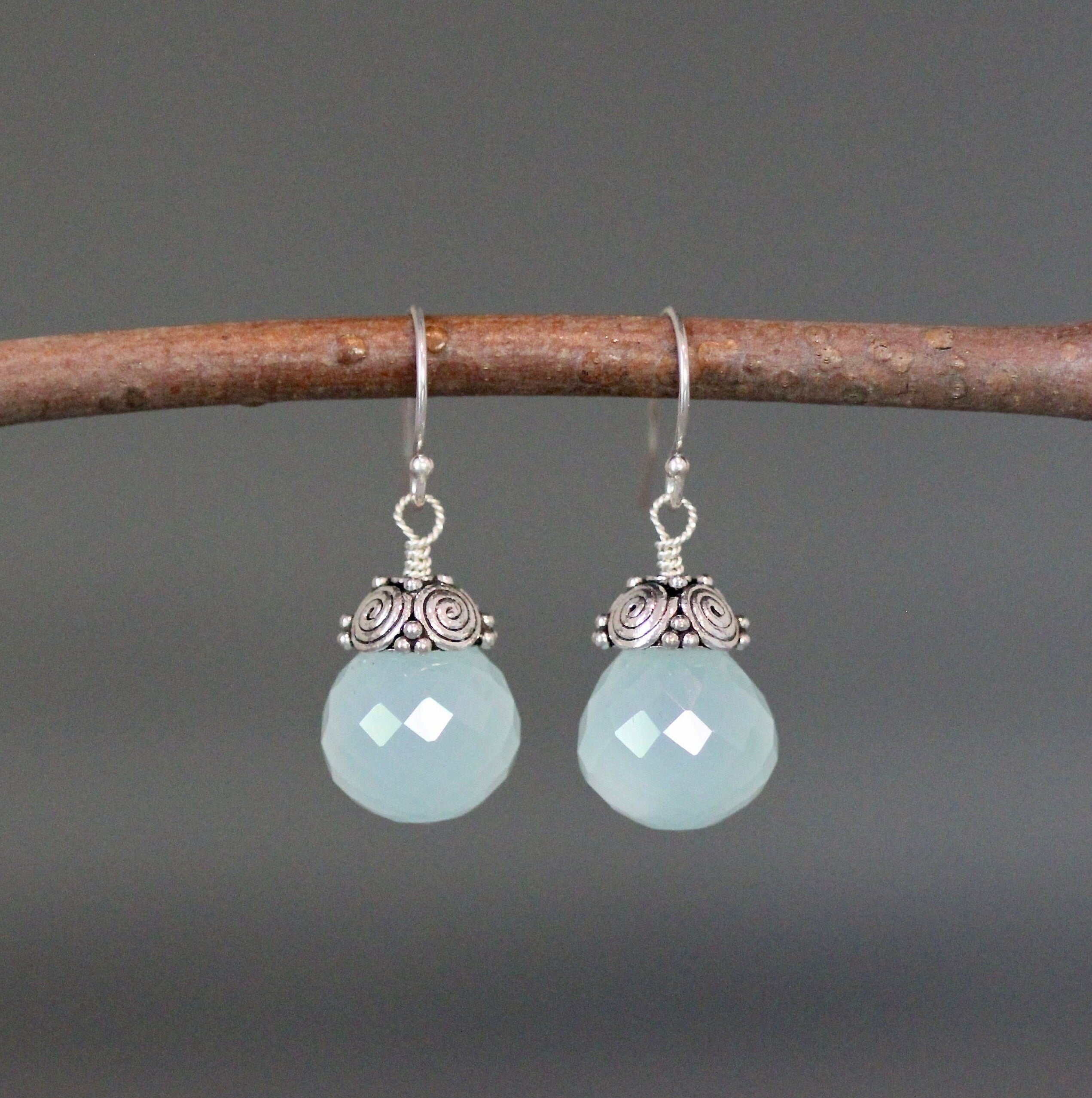 Aqua Chalcedony Dangle Earrings