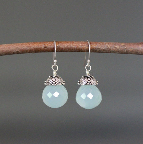 Aqua Chalcedony Dangle Earrings