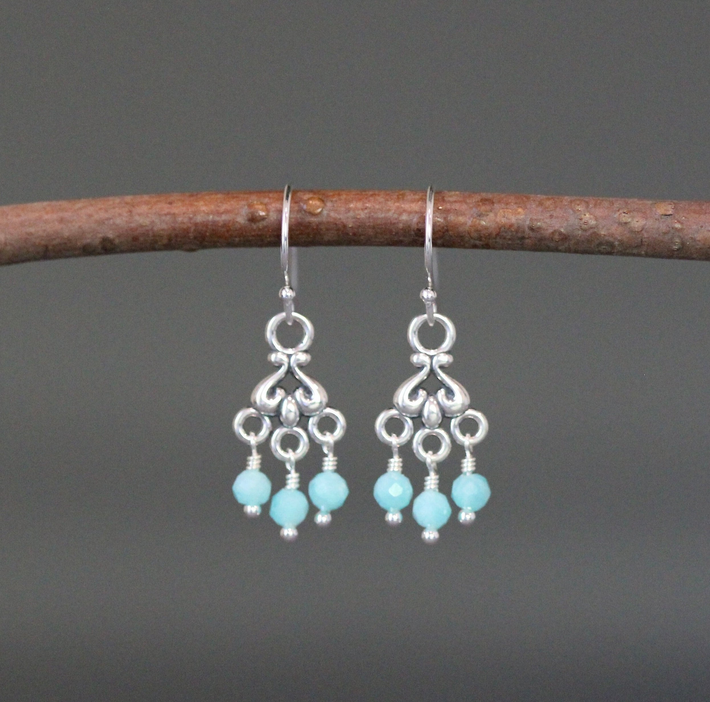 Amazonite Chandelier Earrings in Sterling Silver