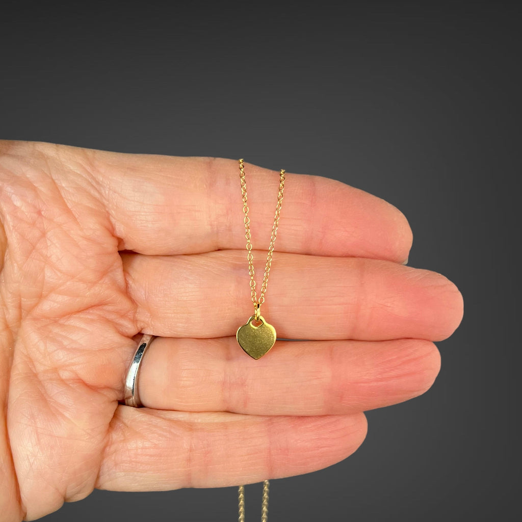 Gold Vermeil Heart Tag Pendant Necklace on Gold Filled Chain