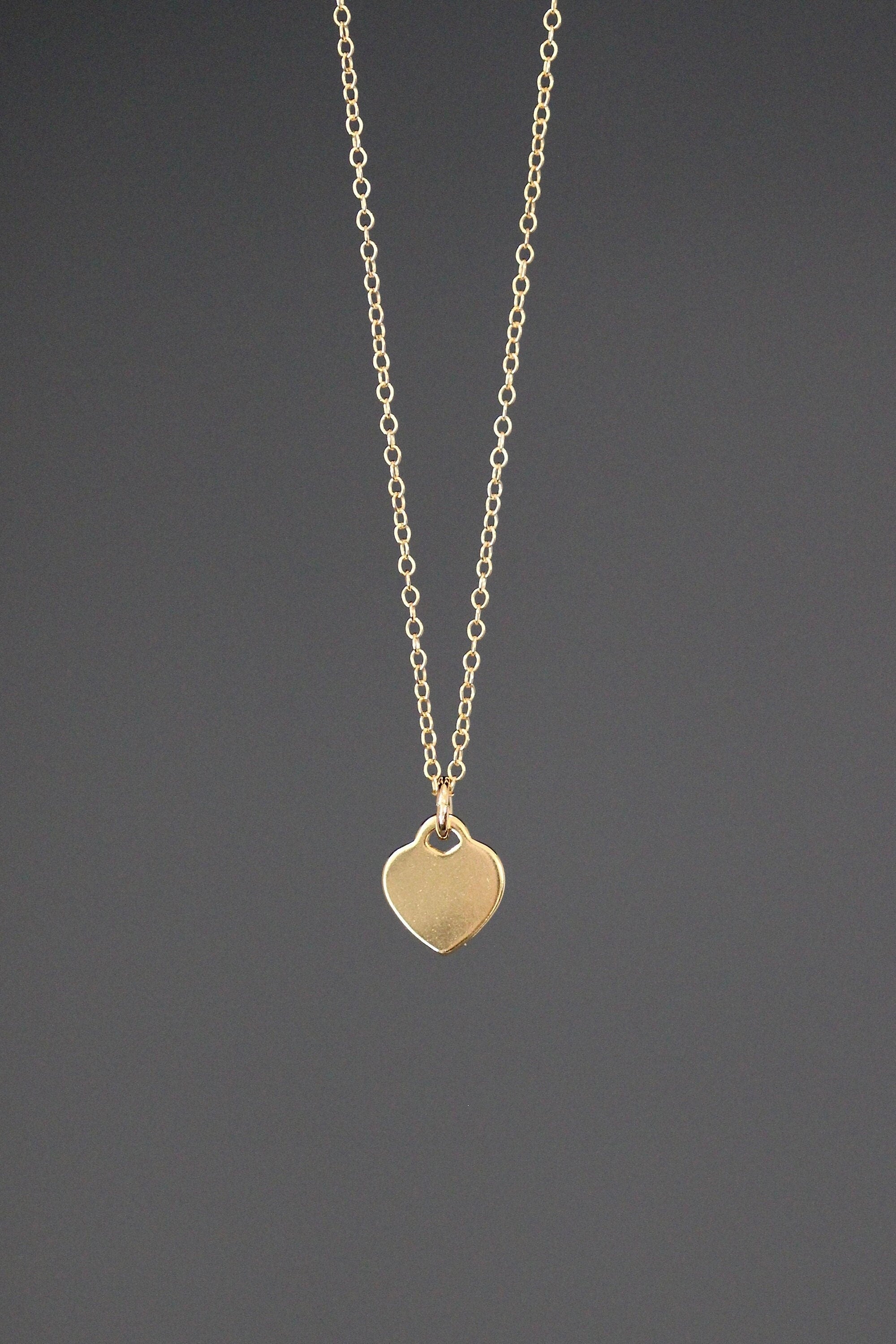 Gold Vermeil Heart Tag Pendant Necklace on Gold Filled Chain