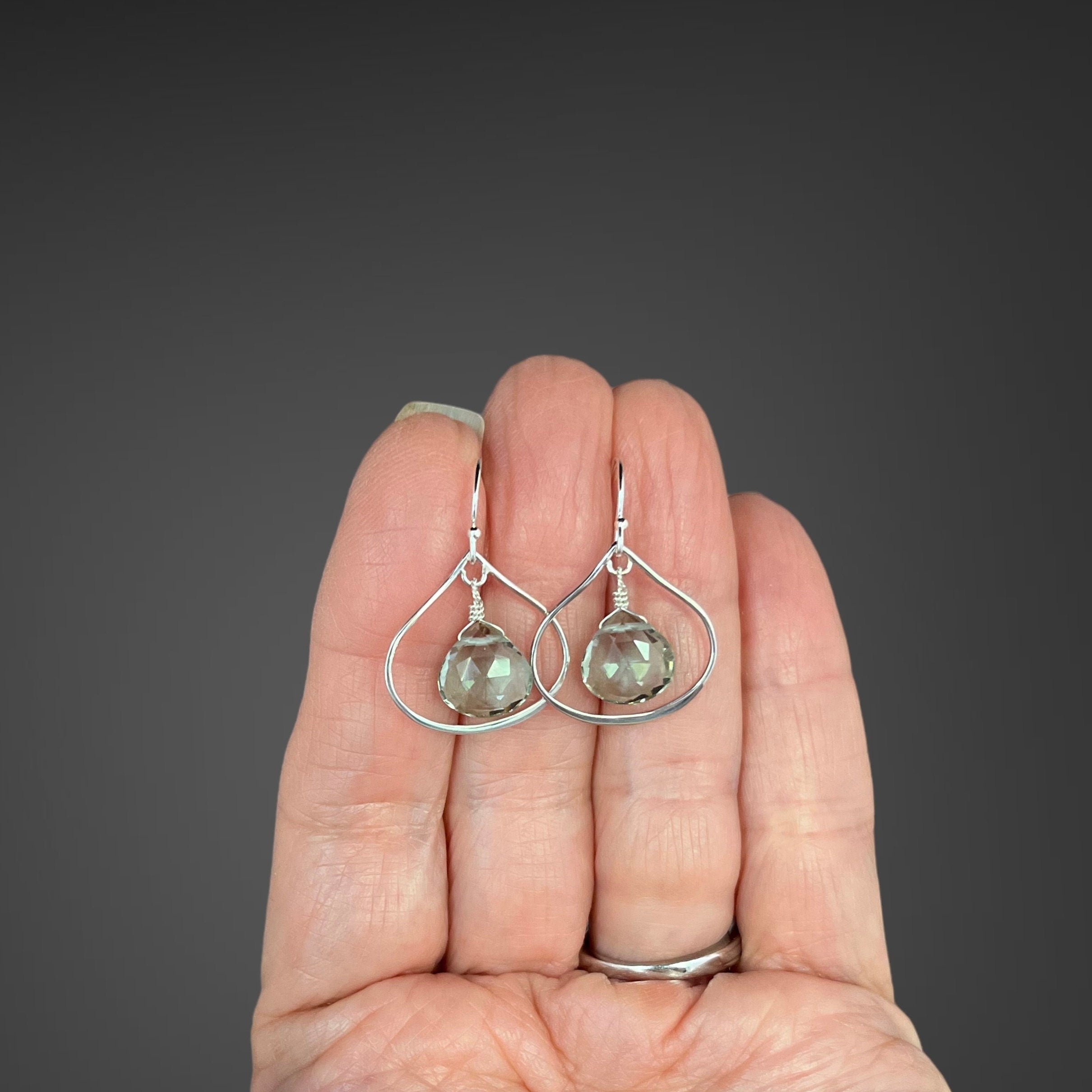 Green Amethyst Quartz Teardrop Earrings