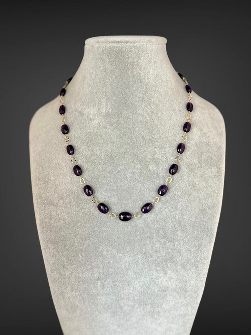 Amethyst Graduated Stone Necklace on Gold Filled Hammered Links