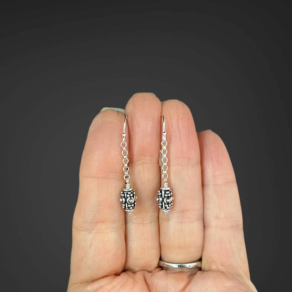 Bali Sterling Silver Bead Station Necklace on Round Link Chain