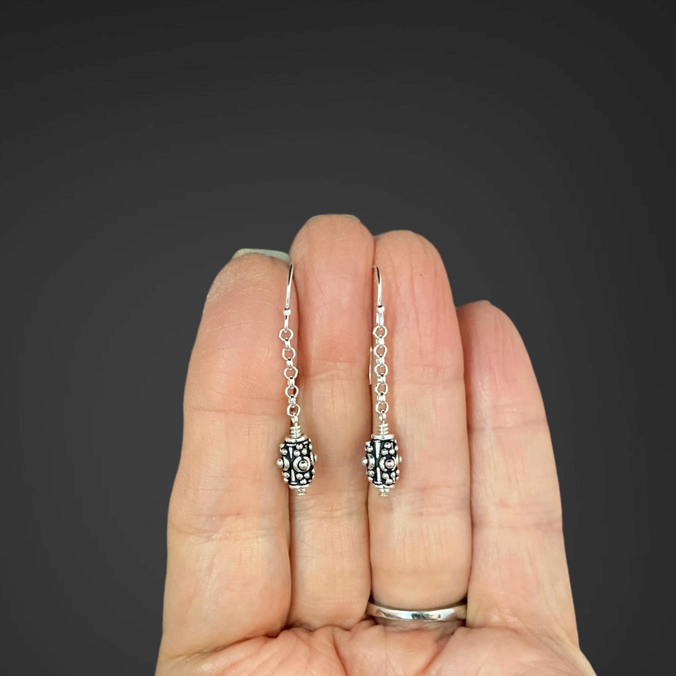 Bali Sterling Silver Bead Station Necklace on Round Link Chain