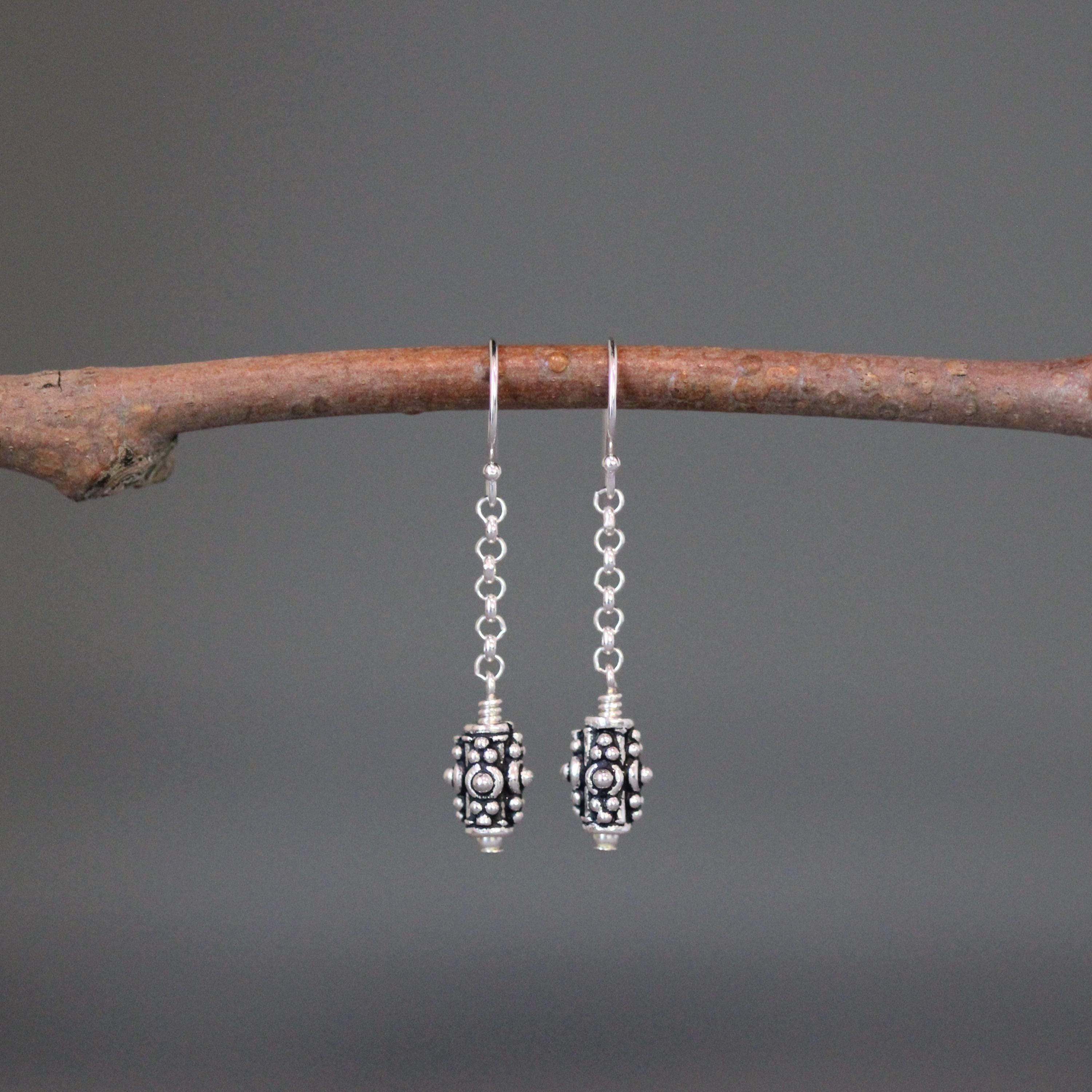 Bali Sterling Silver Bead Station Necklace on Round Link Chain