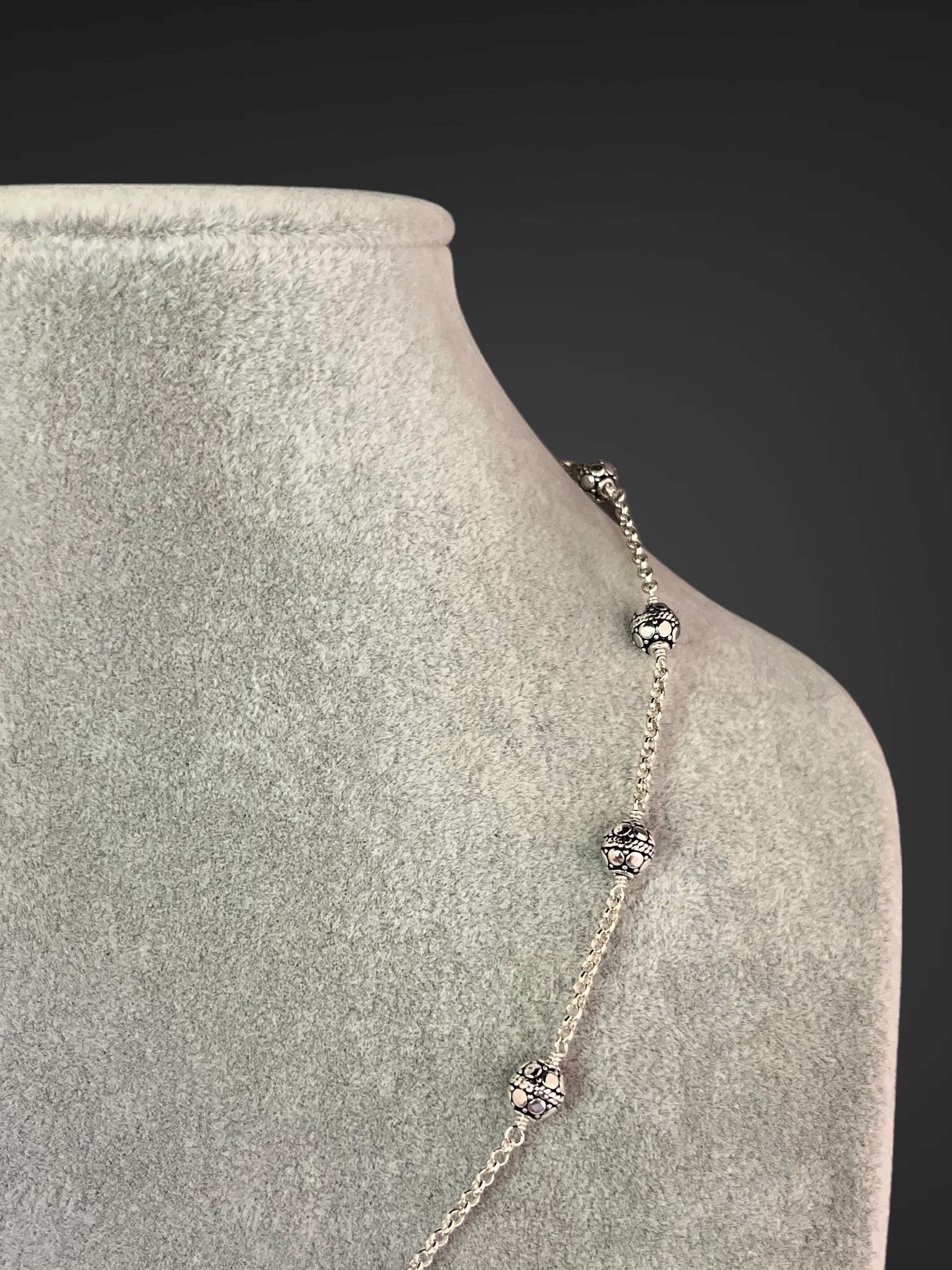 Round Bali Sterling Silver Bead Station Necklace