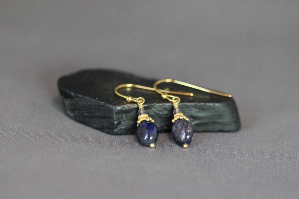 Blue Sapphire and Iolite Gold Vermeil Dangle Earrings