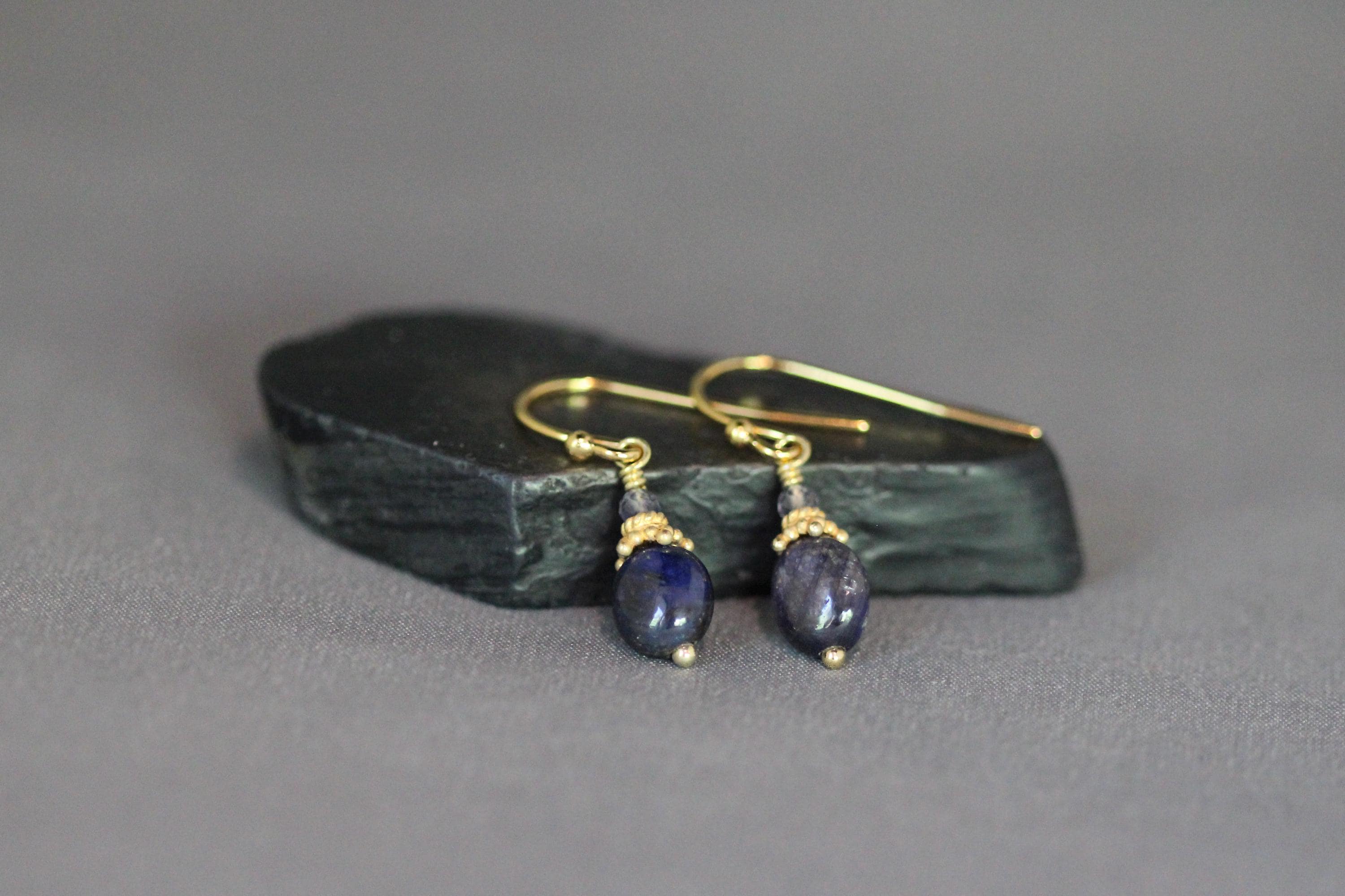 Blue Sapphire and Iolite Gold Vermeil Dangle Earrings