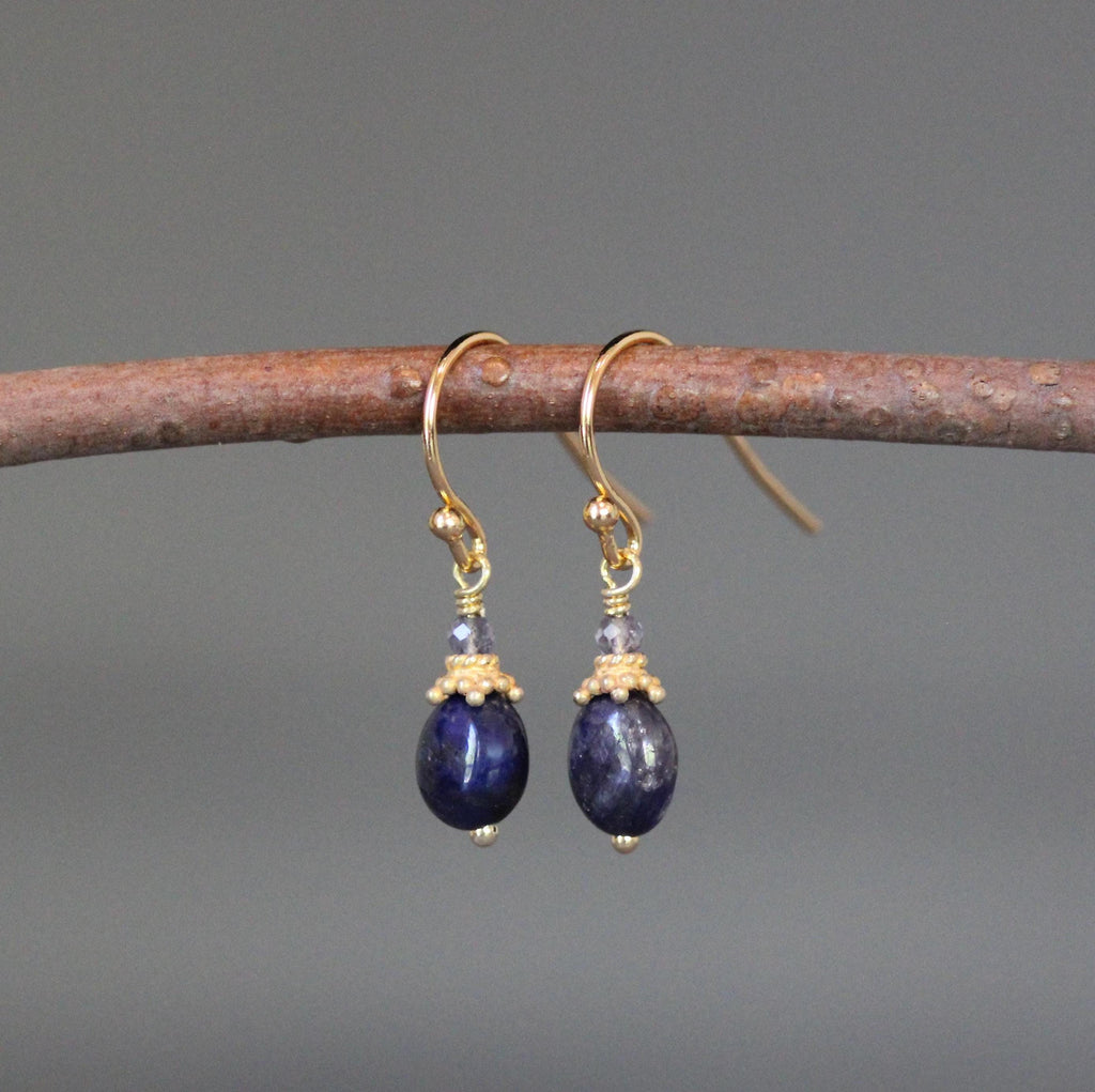 Blue Sapphire and Iolite Gold Vermeil Dangle Earrings
