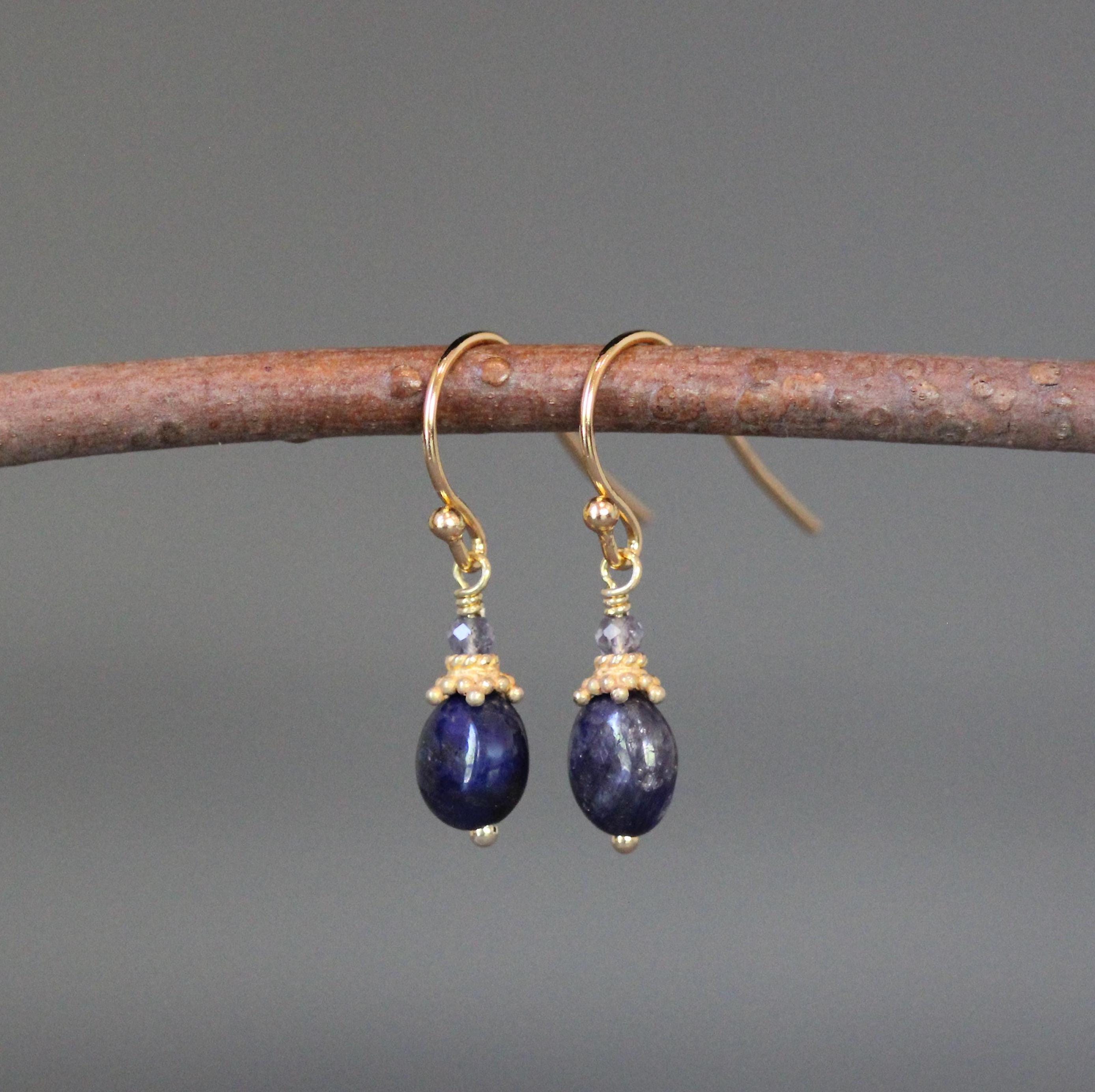 Blue Sapphire and Iolite Gold Vermeil Dangle Earrings