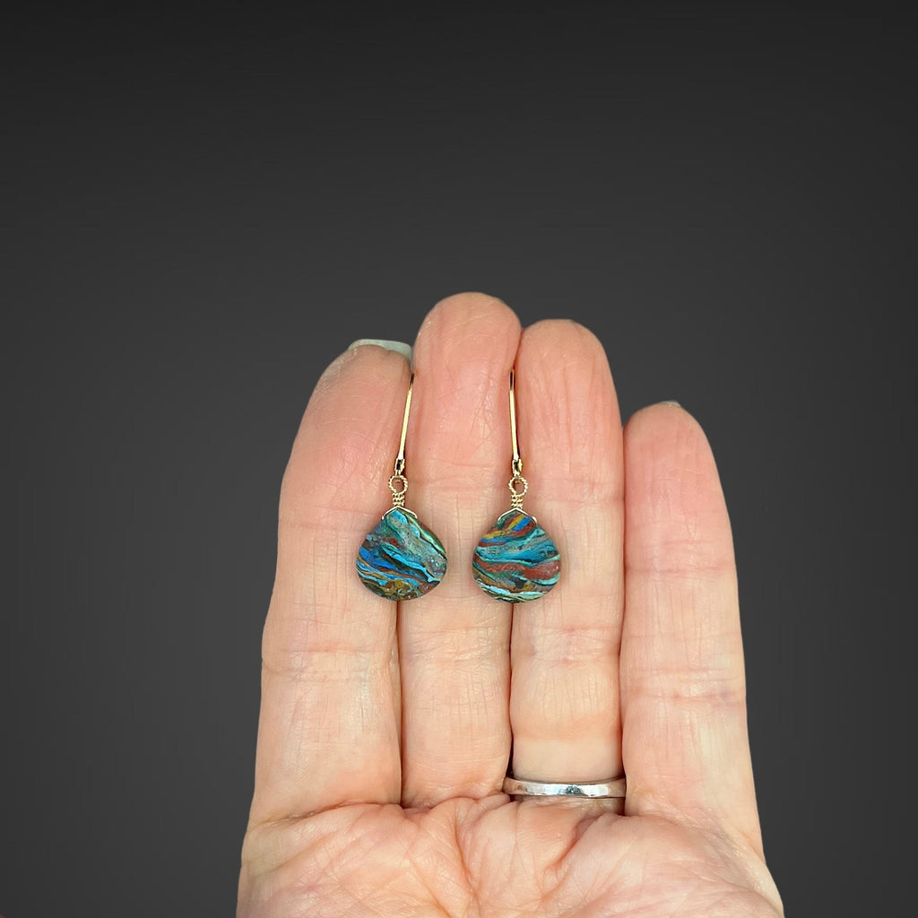 Rainbow Calsilica Teardrop Earrings on Gold Filled Leverback Earwires