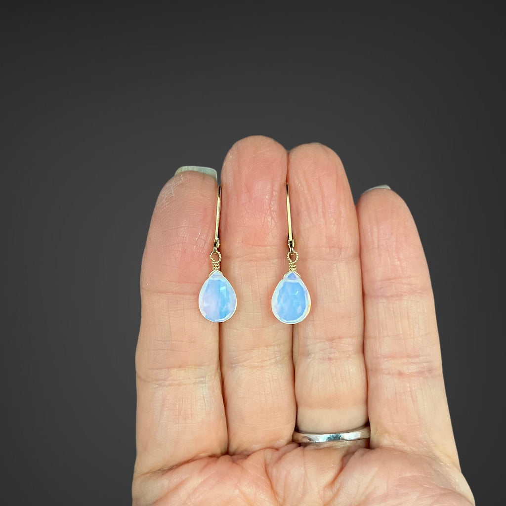 Opalite Quartz Teardrop Earrings with Gold Filled Leverback Earwires