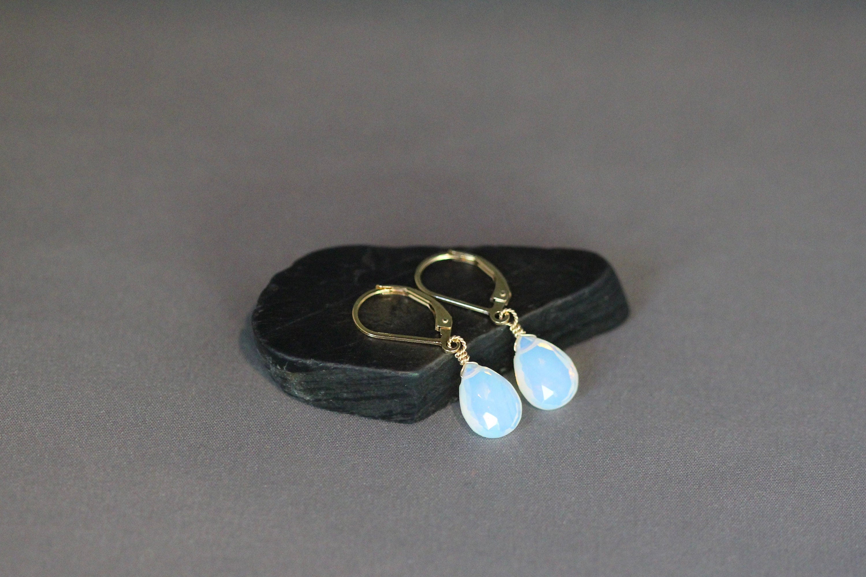 Opalite Quartz Teardrop Earrings with Gold Filled Leverback Earwires