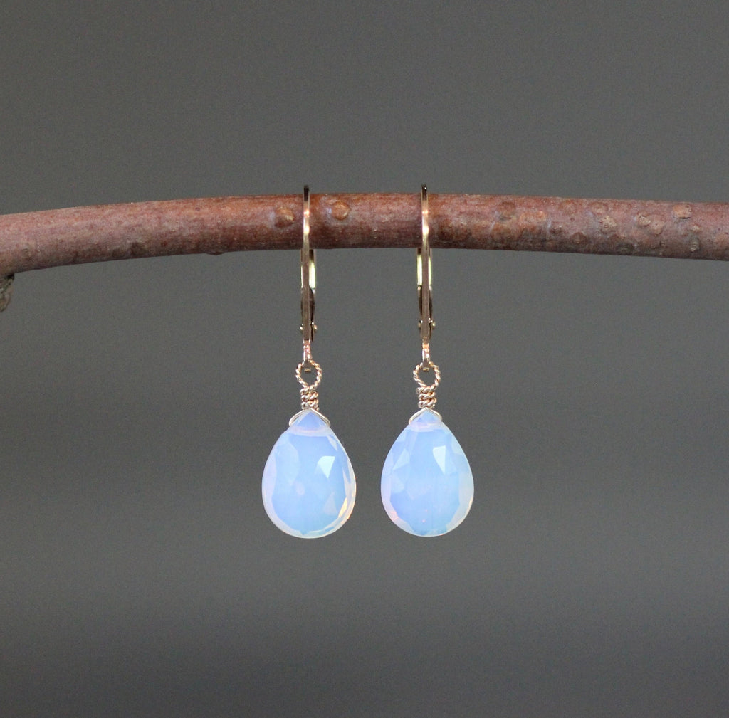 Opalite Quartz Teardrop Earrings with Gold Filled Leverback Earwires