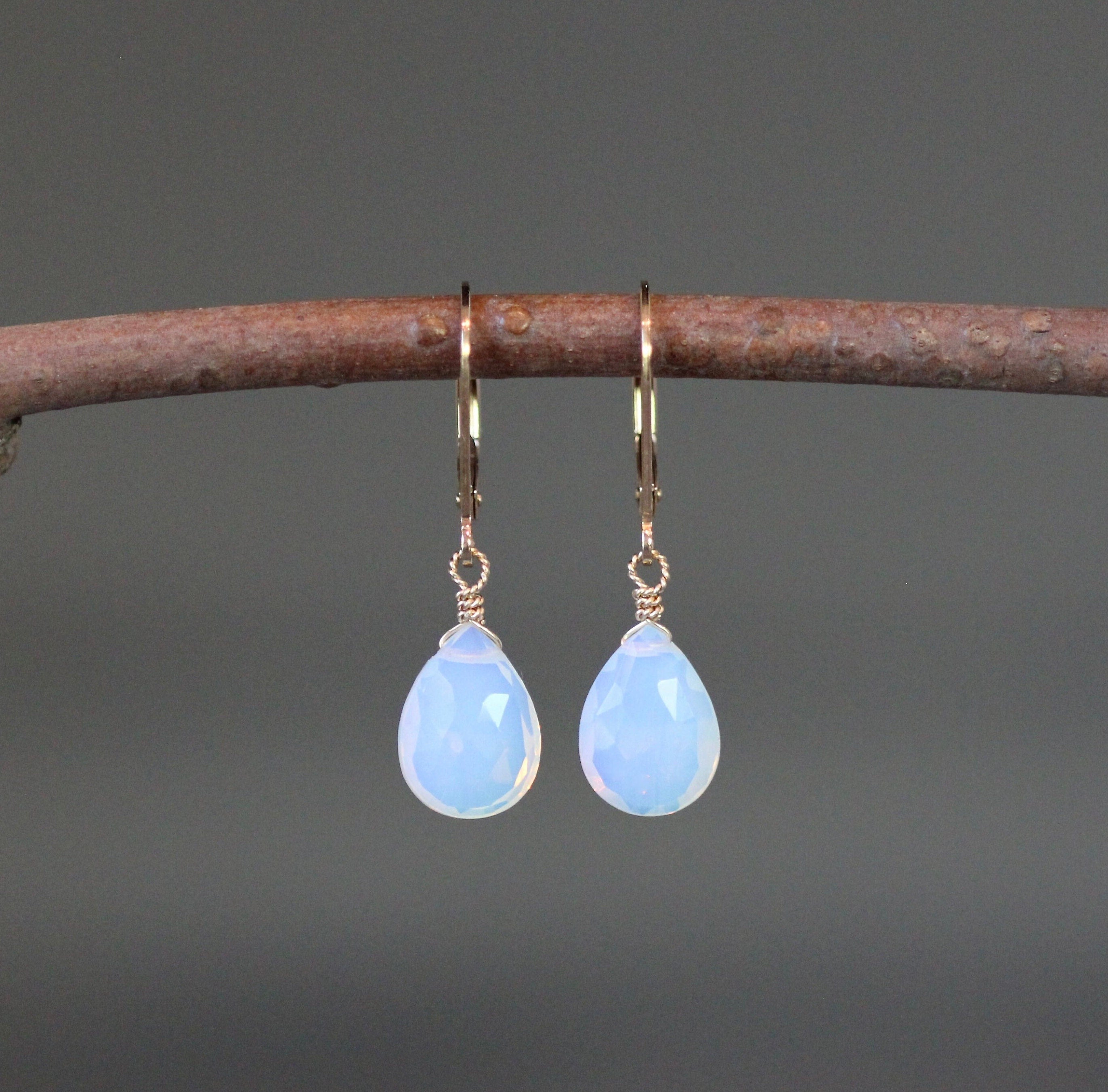 Opalite Quartz Teardrop Earrings with Gold Filled Leverback Earwires