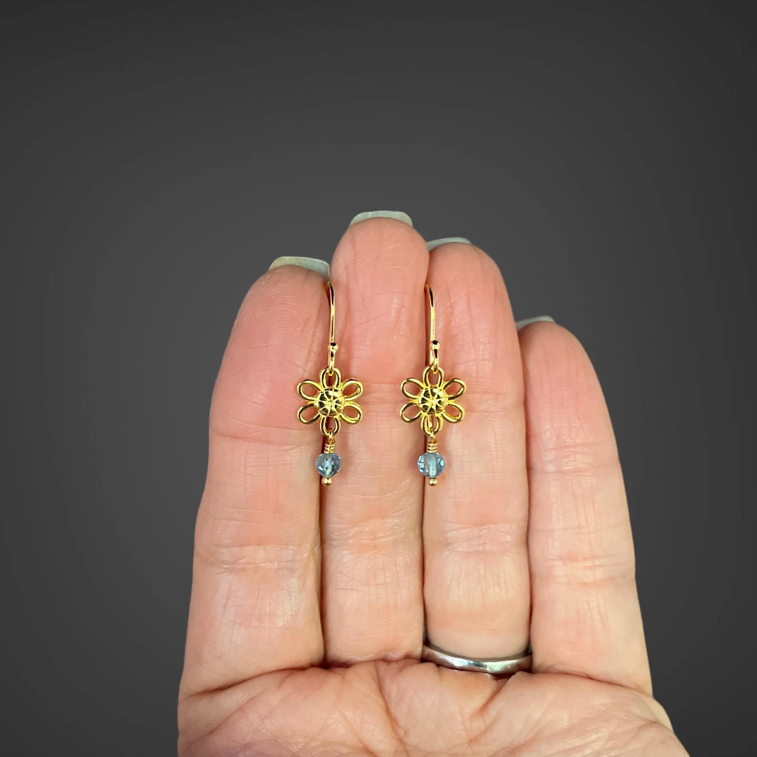 Blue Topaz Earrings on Gold Vermeil Flower Links