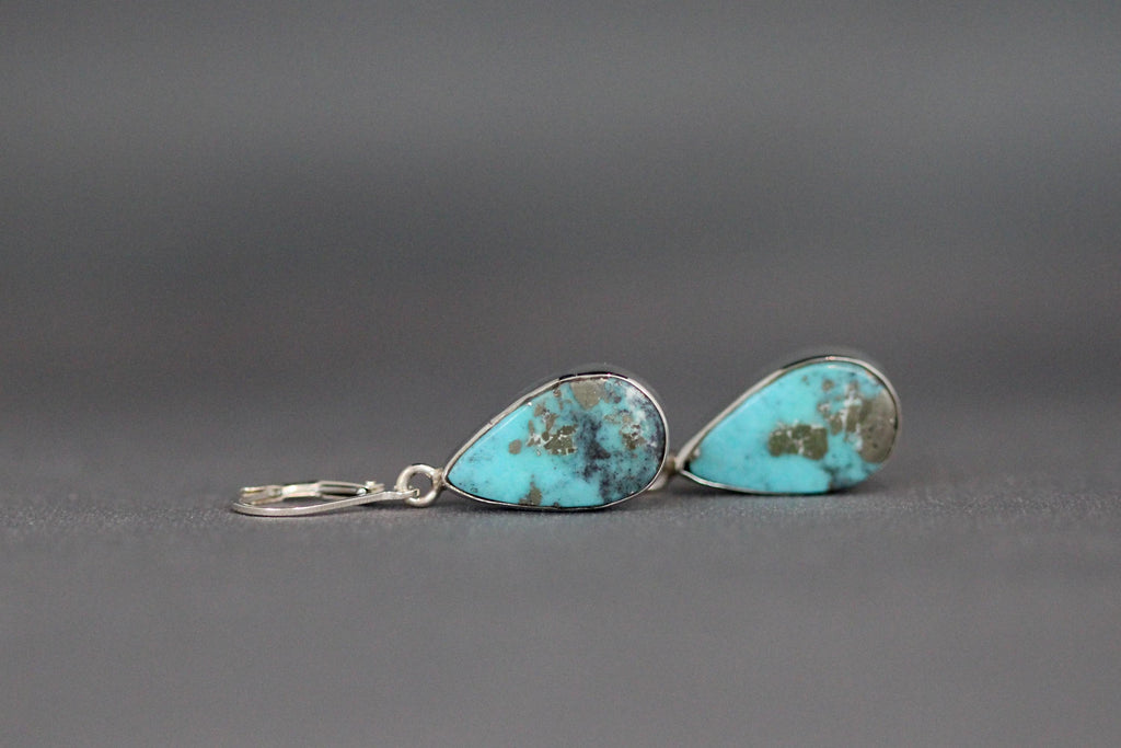 Turquoise Teardrop Bezel Dangle Earrings in Sterling Silver