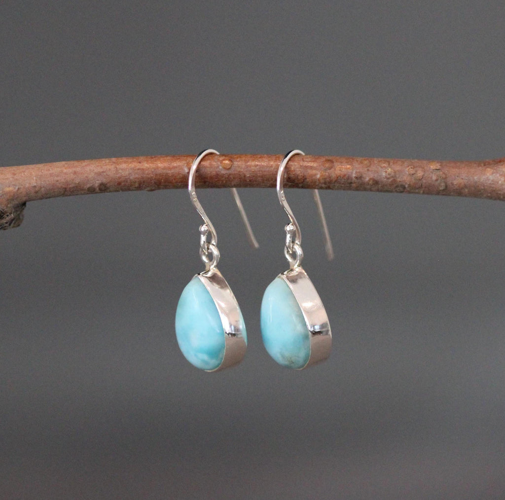 Larimar Teardrop Bezel Dangle Earrings in Sterling Silver