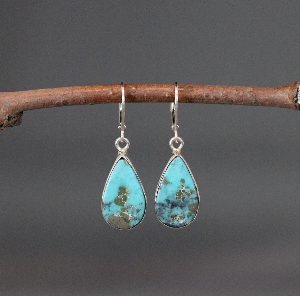 Turquoise Teardrop Bezel Dangle Earrings in Sterling Silver